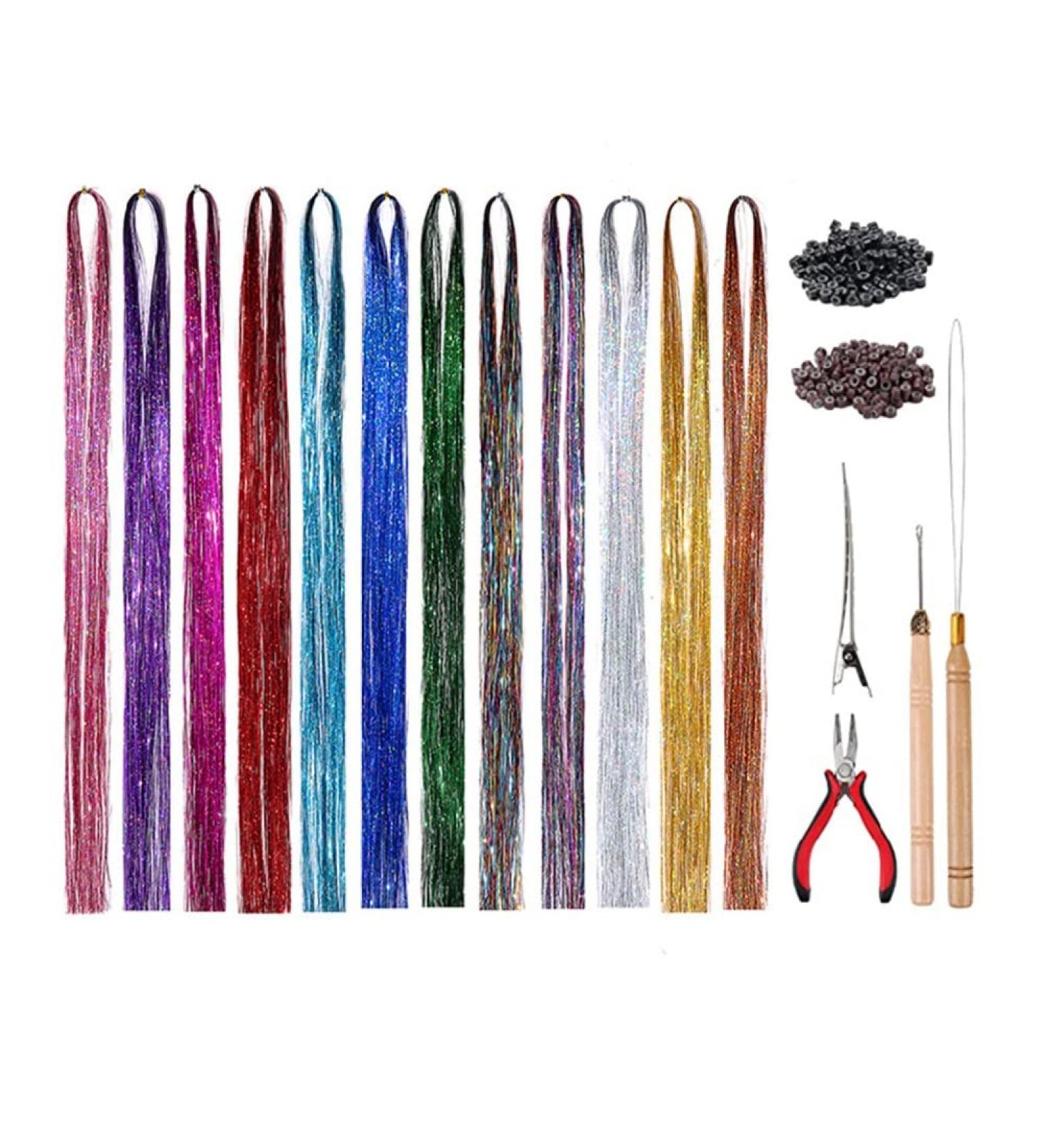 Junguluy Hair Extension Colored Wire Hair Extension Wire Tinsel Set Heat Fairy Hair Tinsel Set with Tools - Buy Online on GoSupps.com