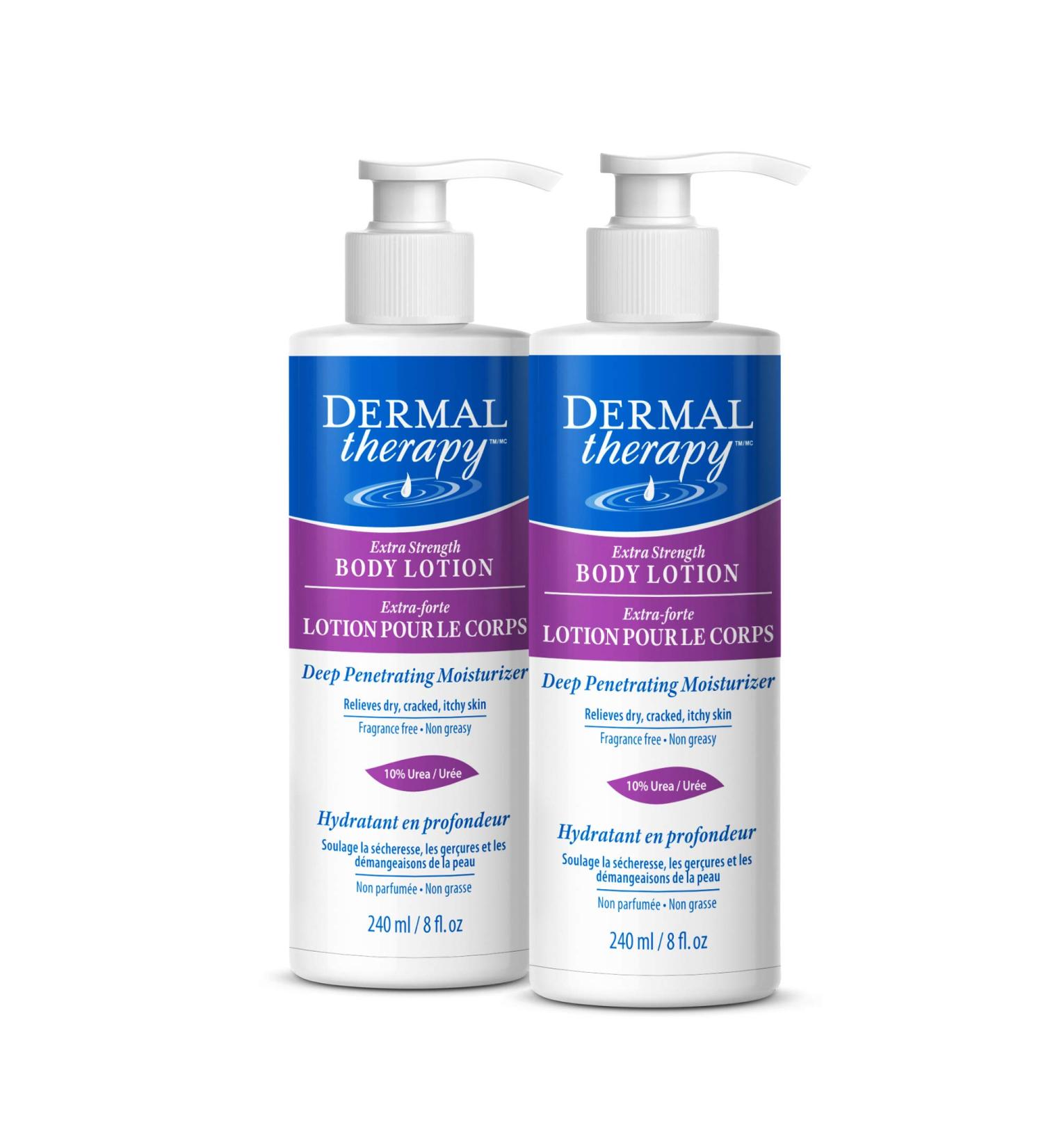 Dermal Therapy Extra Strength Body Lotion - Hydrating Treatment for Dry Cracked Skin | 5% Alpha Hydroxy Acids, 10% Urea | 8 fl. oz (Two Pack) - Buy Online on GoSupps.com