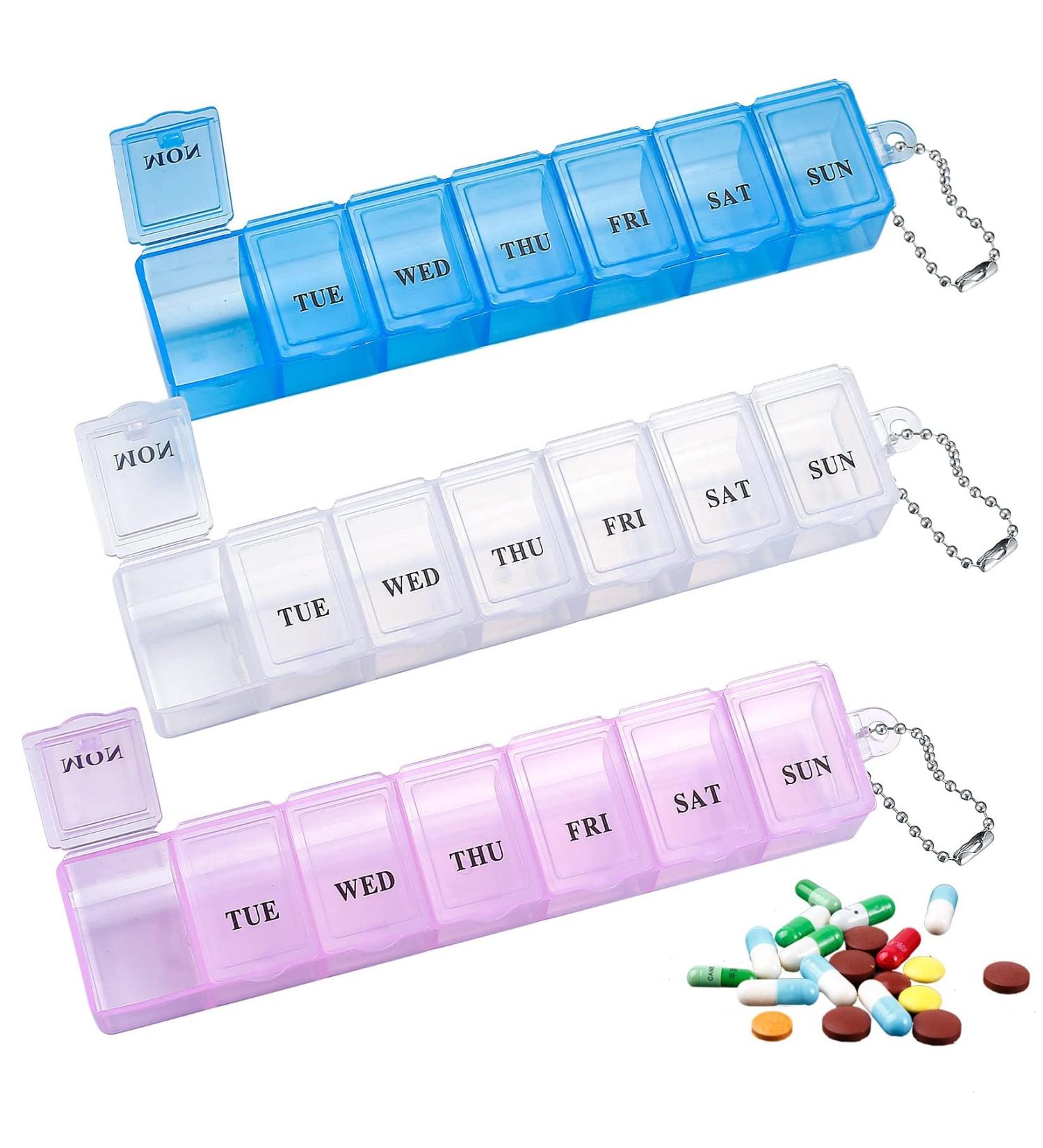 3 Pieces Pill Box Organiser Pill Dispenser Box 7 Day Pill Box Organiser One Time a Day Weekly Pill Box Pill Organiser for Medication Supplements Vitamins Cod Liver Oil - Buy Online on GoSupps.com