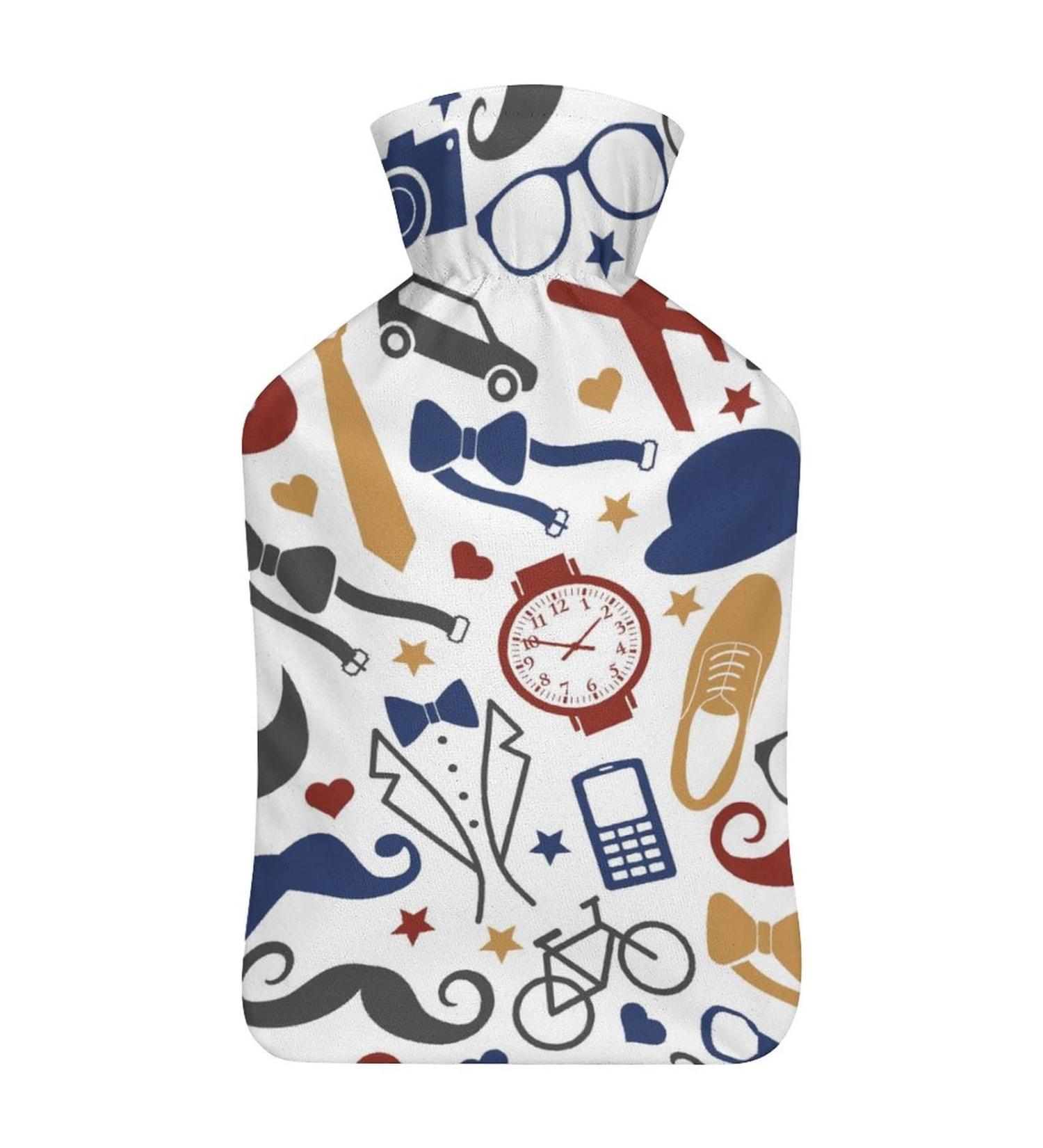 Men's Plush Hot Water Bottle with Cover - Hand Warmer for Adults & Children - 26.5x15.3cm - Buy Online on GoSupps.com