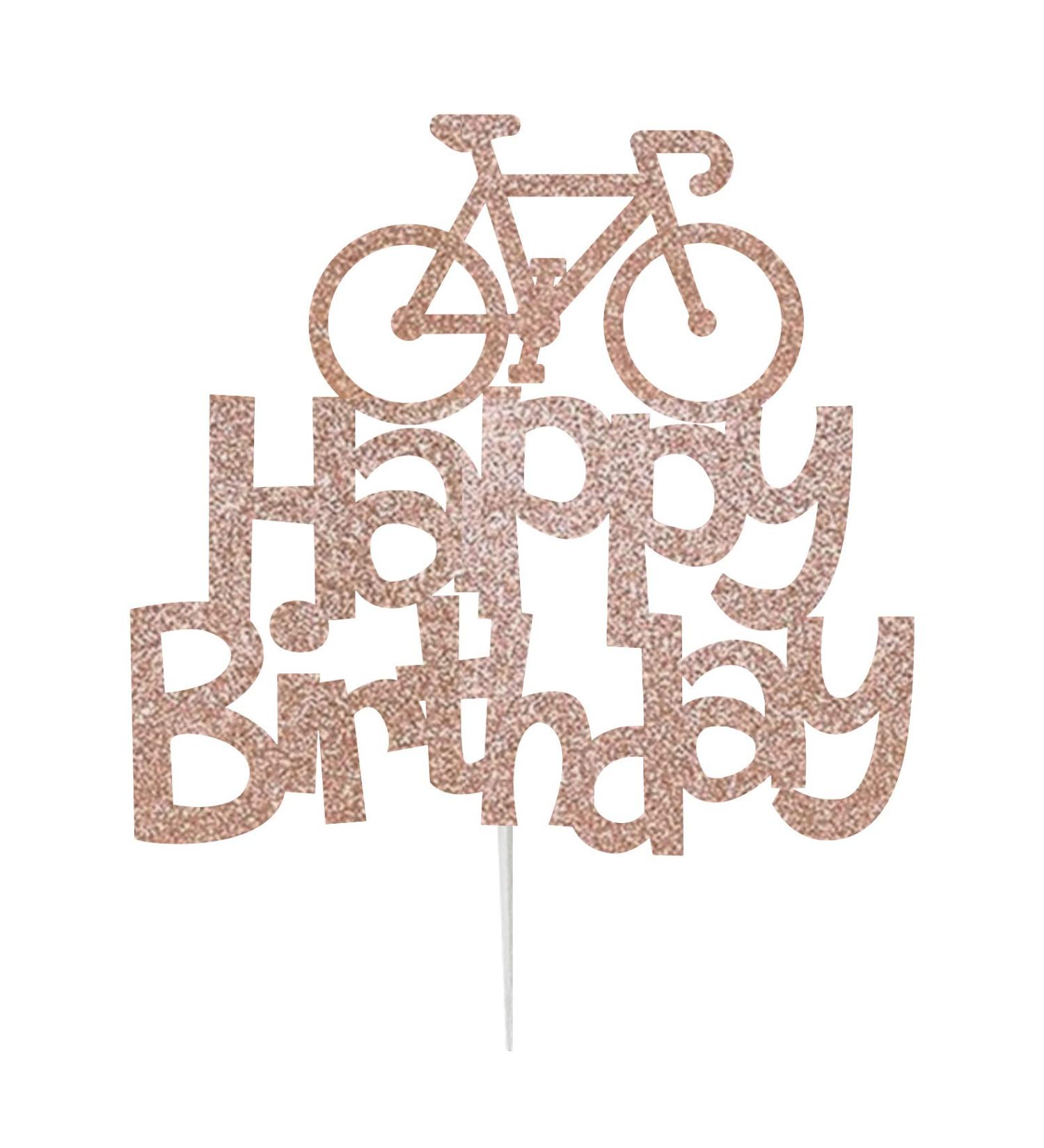 LissieLou Bicycle Style Happy Birthday Cake Topper Decoration in Rose Gold Made in the UK - Buy Online on GoSupps.com