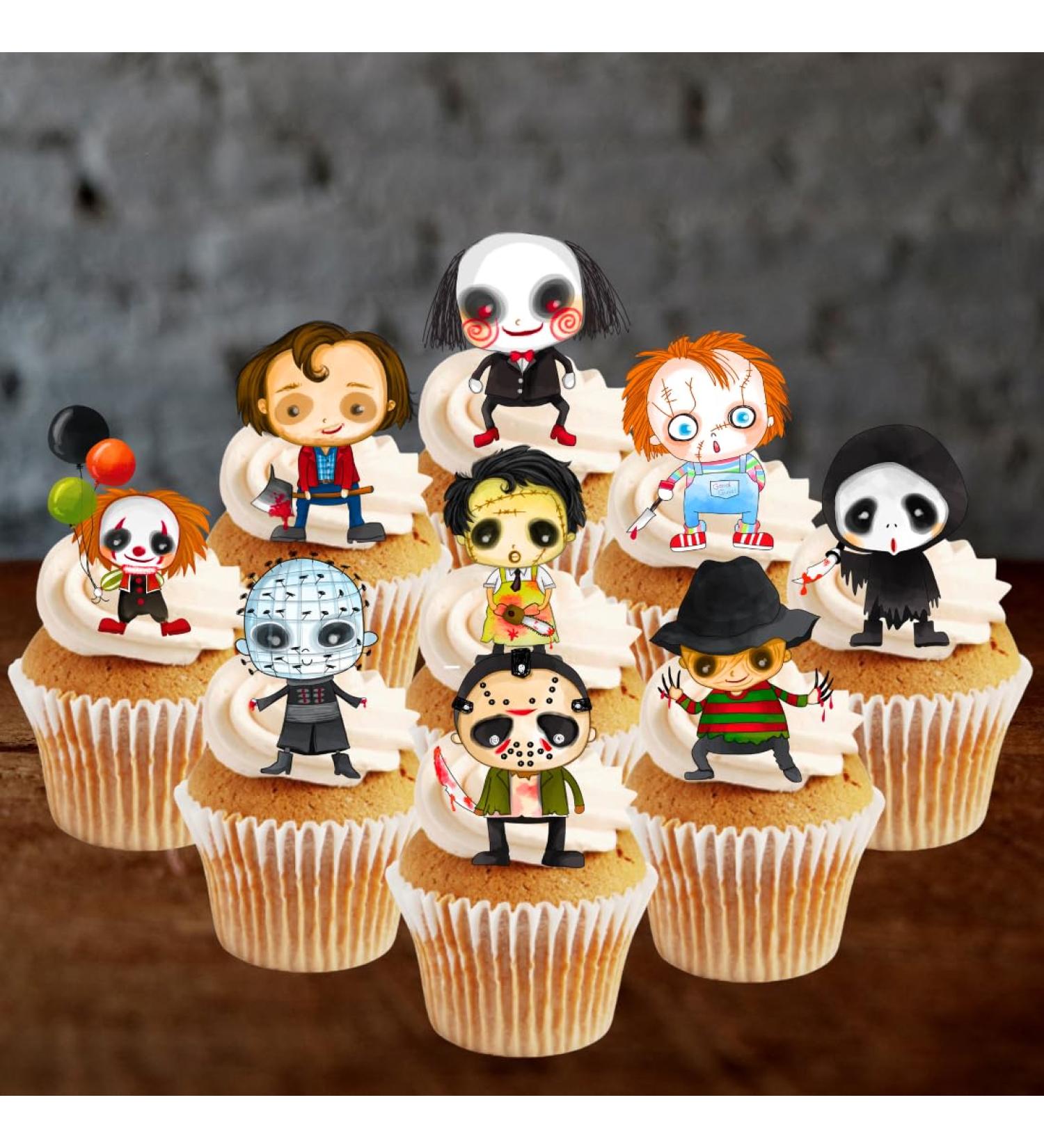 Halloween Horror Cupcake Toppers Theme #1 (PRECUT Optional) Horror Movie Edible Cupcake Toppers - Wafer Cake Decorations (PRECUT Pack of 12) - Buy Online on GoSupps.com