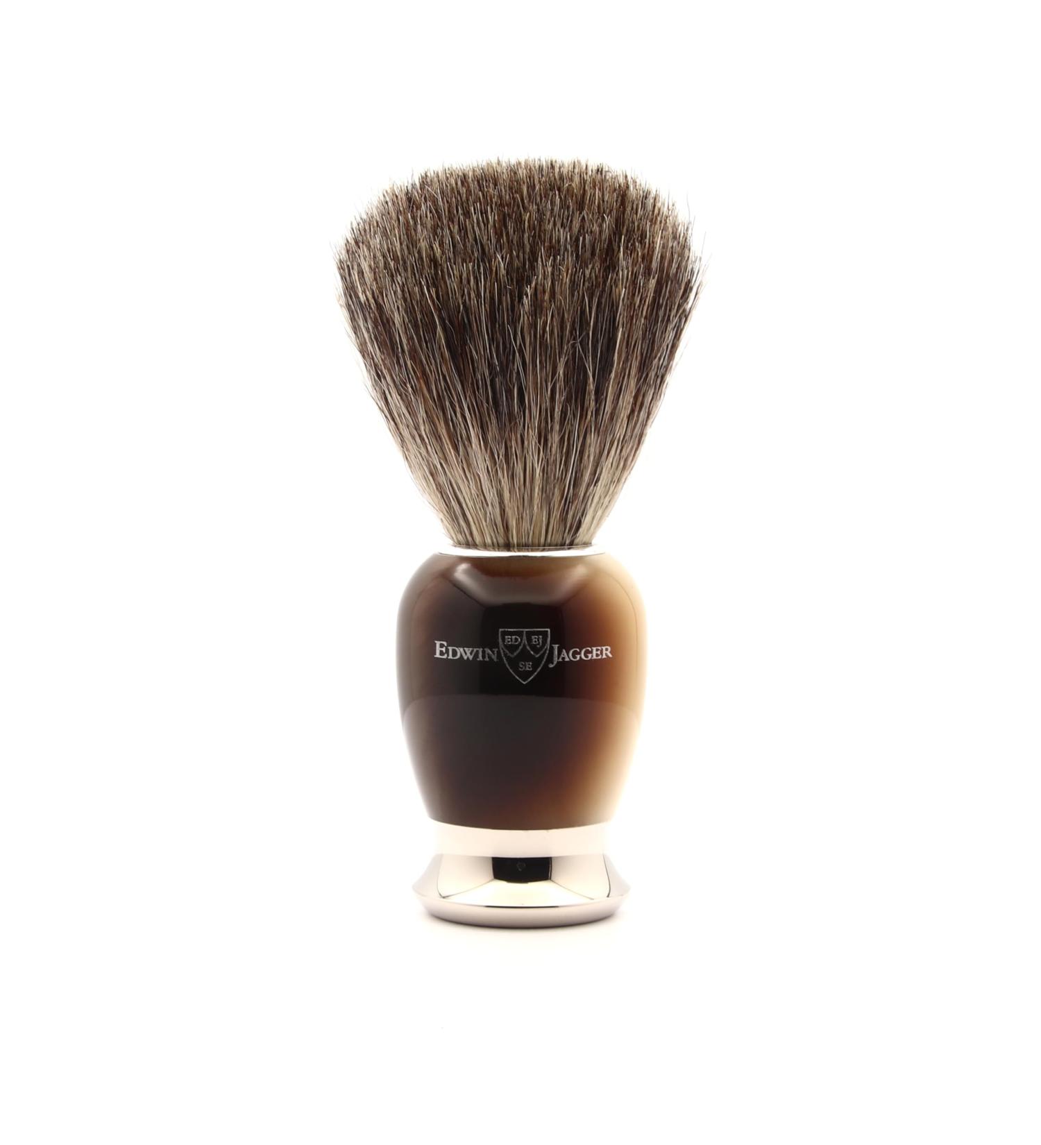 Edwin Jagger Imitation Light Horn & Nickel Classic Pure Badger Shaving Brush - Men's Shaving Brush for Cream or Soap - Buy Online on GoSupps.com