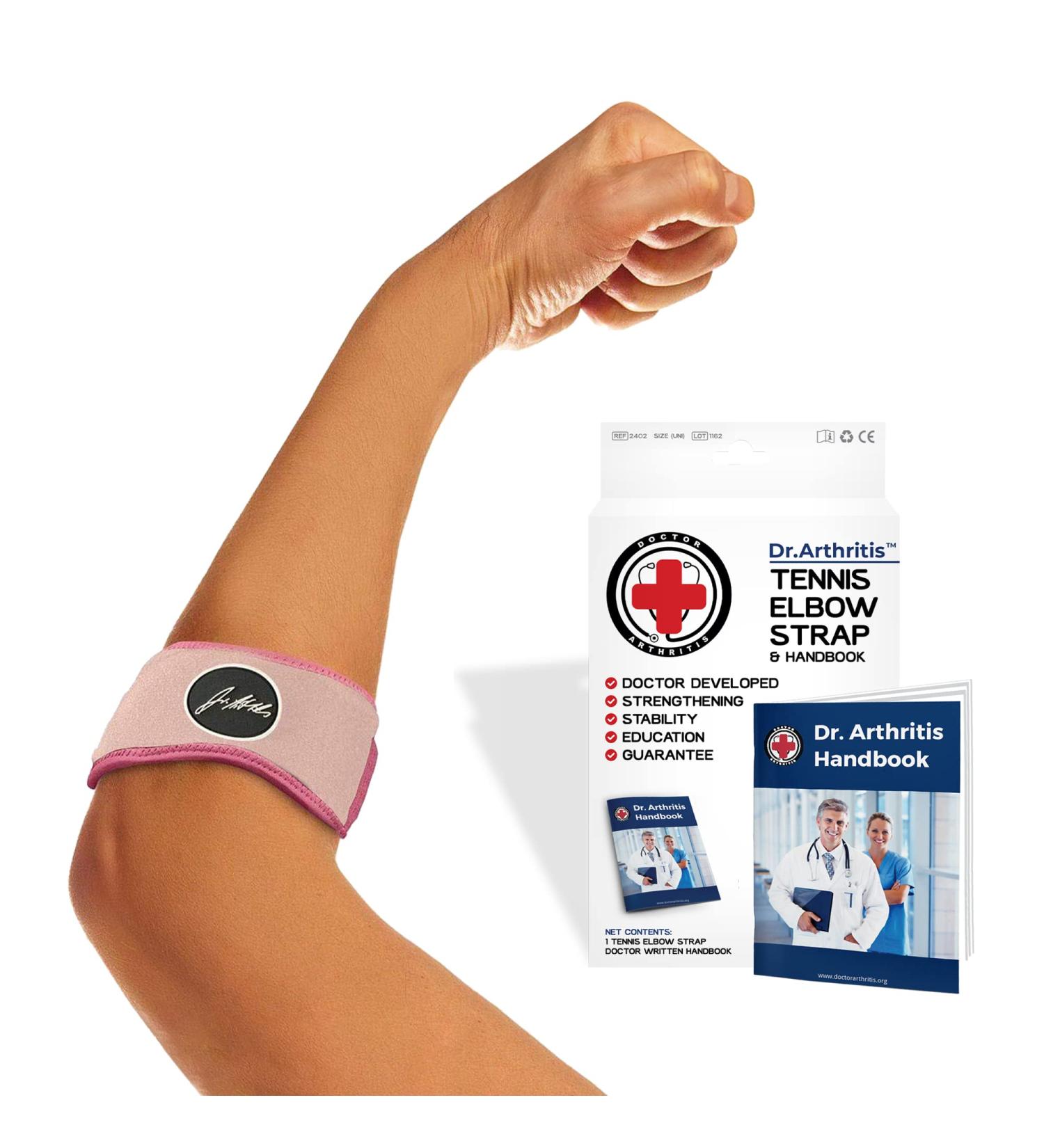Tennis Elbow & Golfers Elbow Brace - Pain Relief Arm Strap Support for Tendonitis - Men & Women - Ulnar Nerve Wrap - Single Pink - Buy Online on GoSupps.com