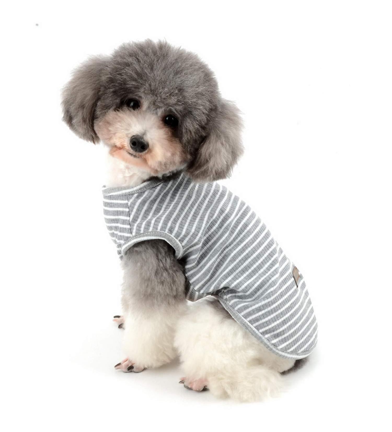 Zweitea Striped Dog Shirt for Small Dogs & Cats - Soft Cotton Summer Tank Top - Gray - Size M - Buy Online on GoSupps.com