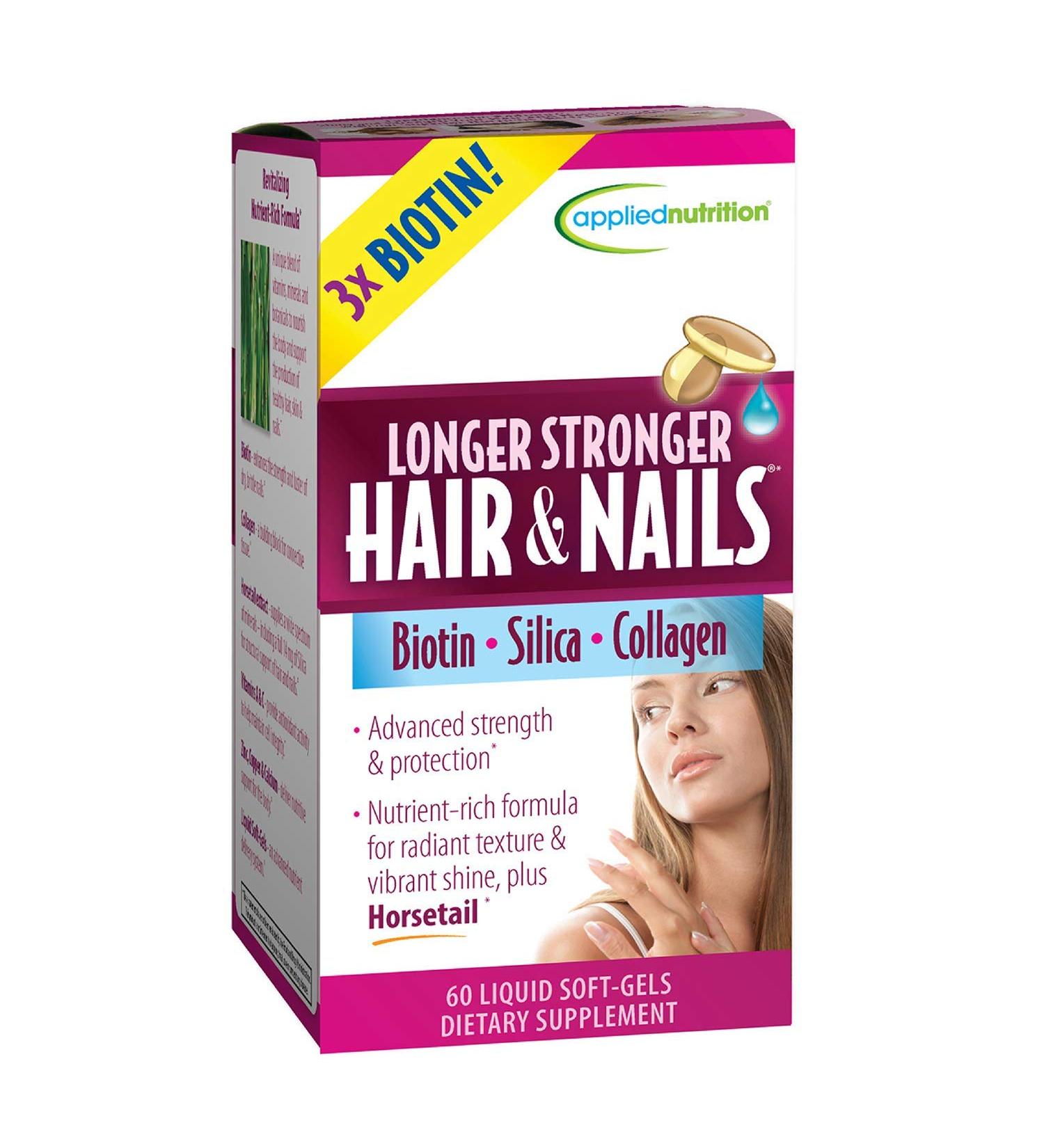 Applied Nutrition Longer Stronger Hair & Nails - 60 Liquid Soft-Gels | Boost Hair Growth & Nail Health - Buy Online on GoSupps.com