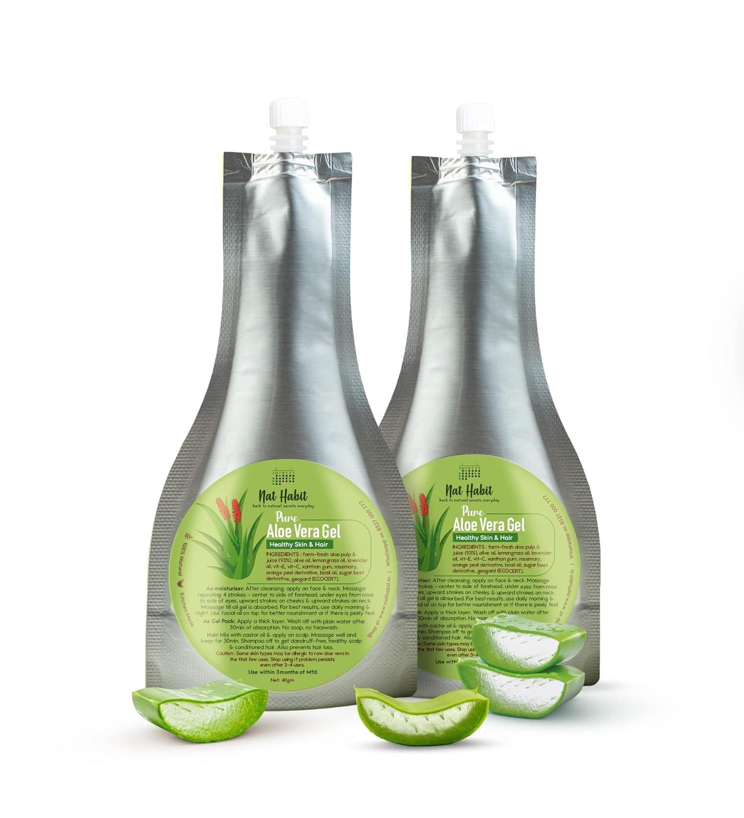 Na-t/Habit Pure Aloe Vera Face Gel For Healthy Skin & Hair Natural Oil Free Moisturizer & Anti-Dandruff - 80 gm Each (Pack of 2) - Buy Online on GoSupps.com