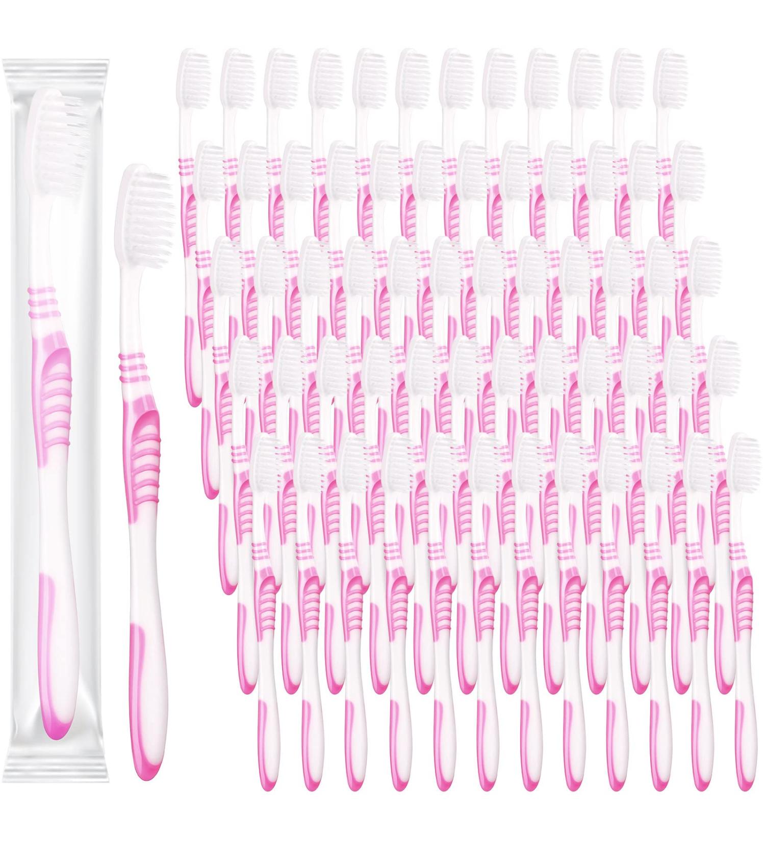 Patelai 100 Pcs Disposable Soft Bristle Toothbrushes - Individually Wrapped for Travel, Camping, Office, School, Hotel Guestrooms - Single Use Adult Toothbrush (Pink) - Buy Online on GoSupps.com