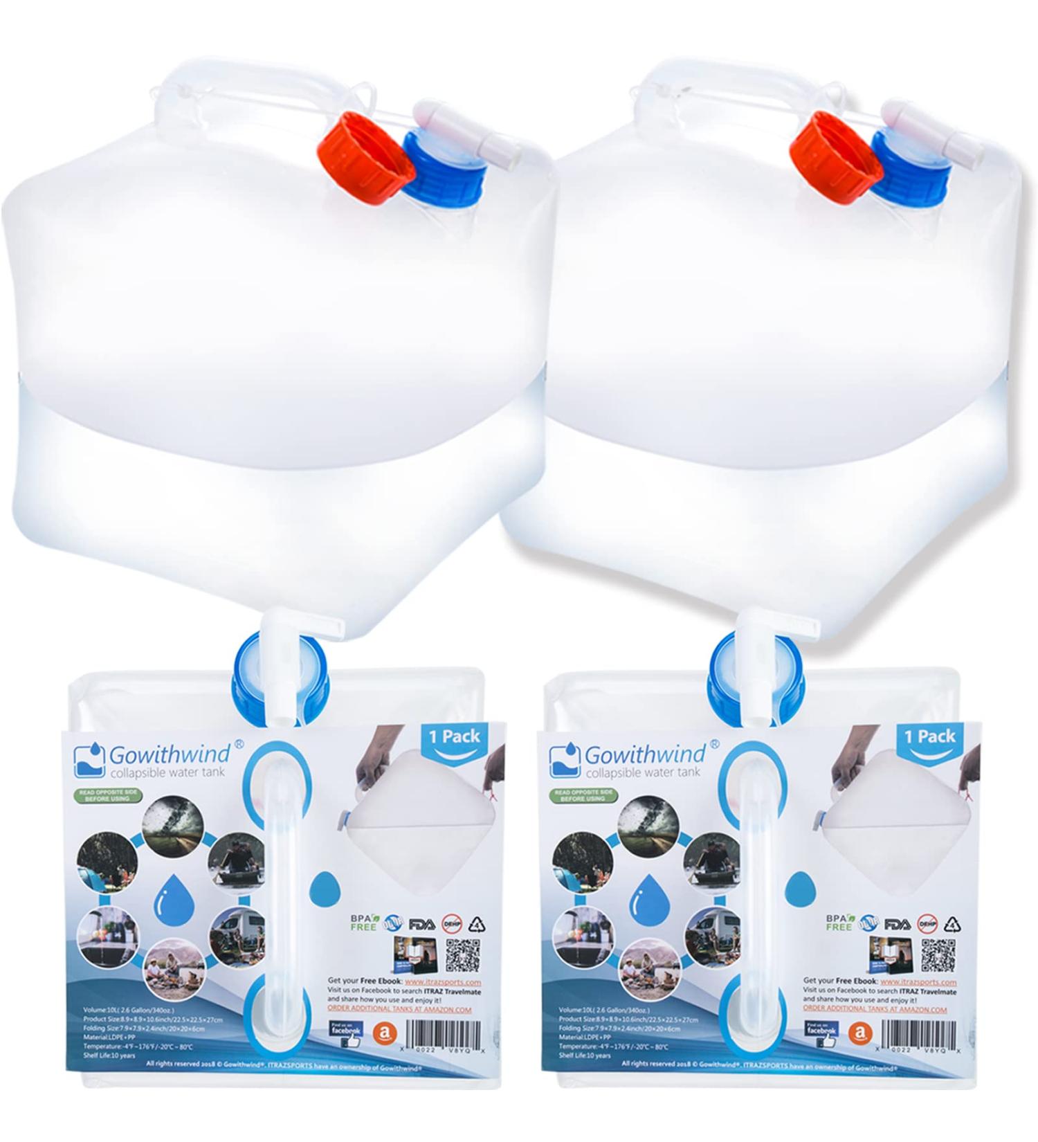 Gowithwind Collapsible Water Container 2-Pack - BPA Free Camping Water Storage Jug with Spigot, Portable Canteen for Outdoor Hiking and Emergency Survival - 2.6 Gal - Buy Online on GoSupps.com