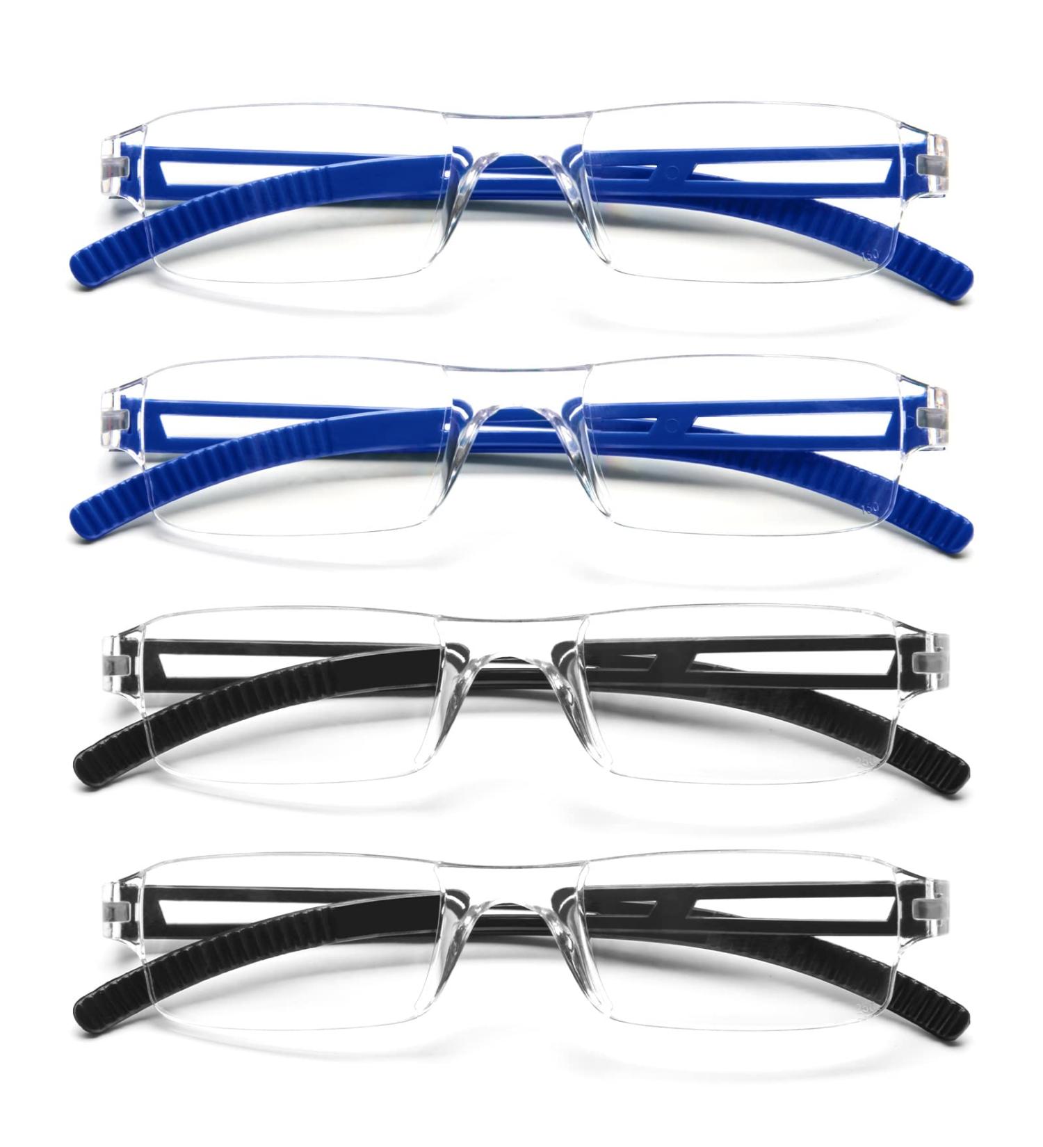 MMOWW 4 Pack Rectangular Blue Light Blocking Glasses for Men & Women - 2 Black + 2 Blue (3.0x) | International Shipping Available - Buy Online on GoSupps.com