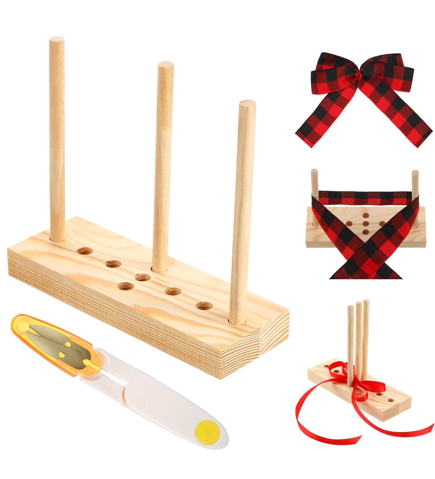Wooden Bow Maker Tool with U-Shaped Scissors for Halloween & Christmas Decorations - DIY Crafts, Hair Bows, Corsages, Holiday Wreaths - Buy Online on GoSupps.com