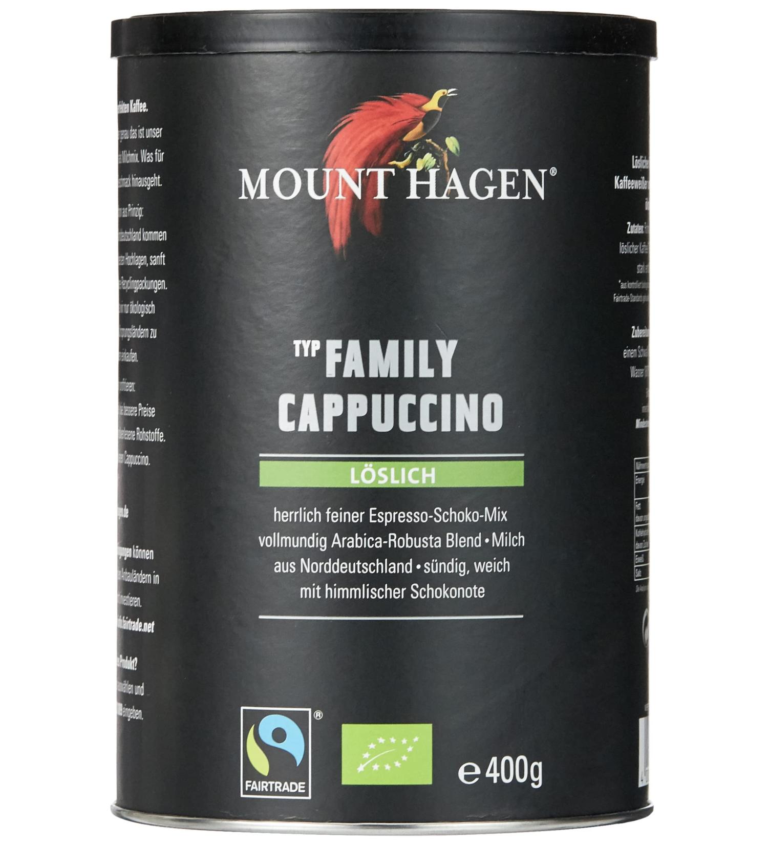 Cappuccino Coffee Family FAIR Trade BIO 400 g - MOUNT HAGEN - Buy Online on GoSupps.com