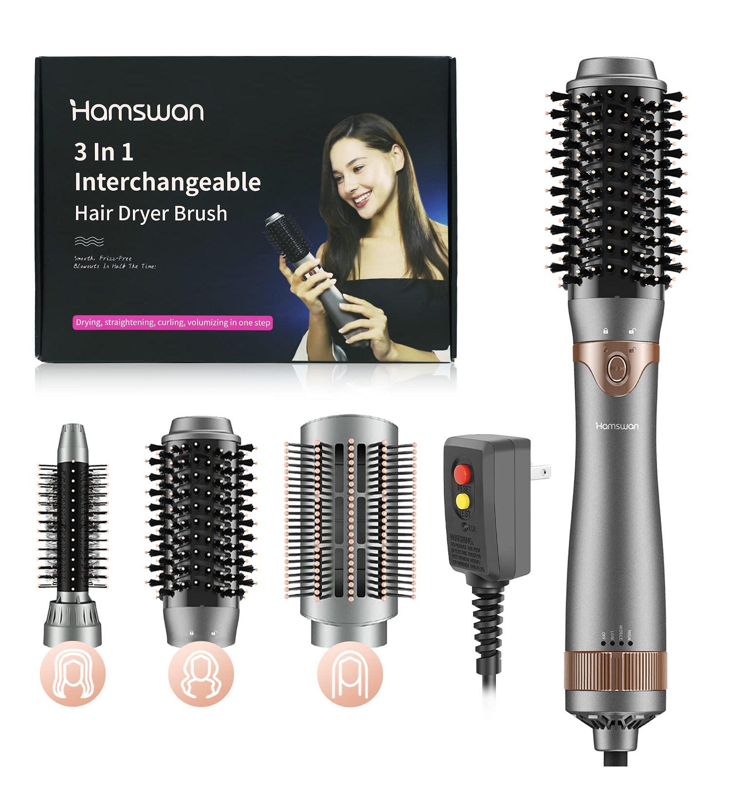 Interchangeable Hot Air Brush & Hair Dryer Brush - 3-in-1 Volumizer & Styler for Drying Combing & Straightening - Gray - Buy Online on GoSupps.com