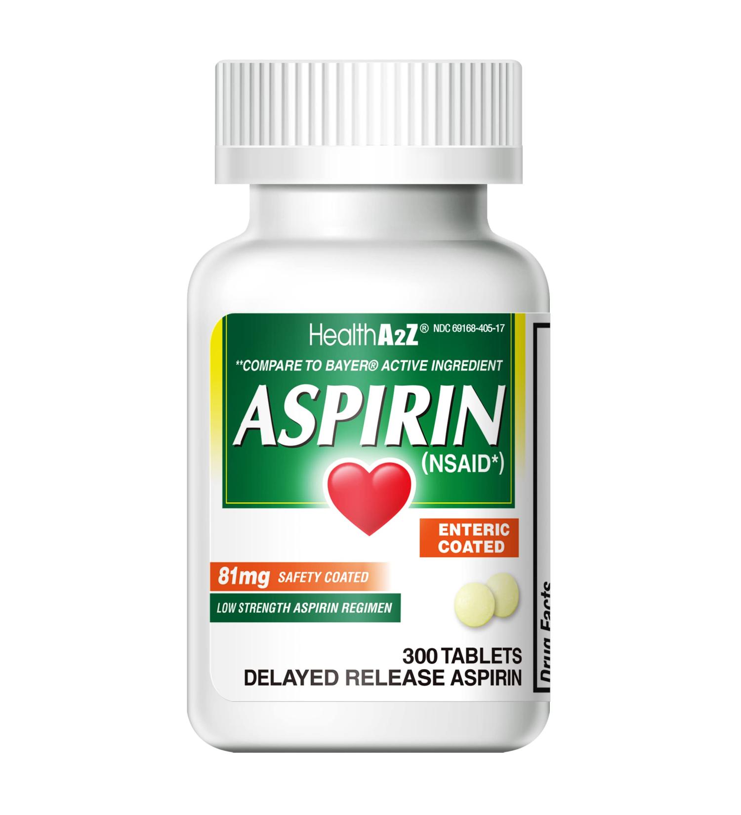 HealthA2Z Aspirin 81mg (300 Tablets) - Low Strength Enteric Coated - Buy Online on GoSupps.com