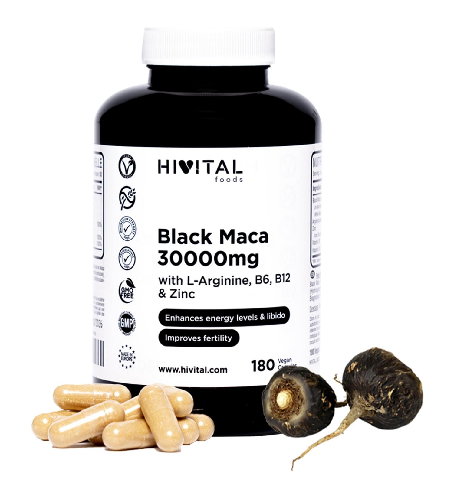 Black Maca from Peru 30000 mg. 180 vegan capsules for 2 months. Maca extract with L-Arginine Zinc and Vitamins B6 and B12. Helps increase energy potency and physical performance - Buy Online on GoSupps.com