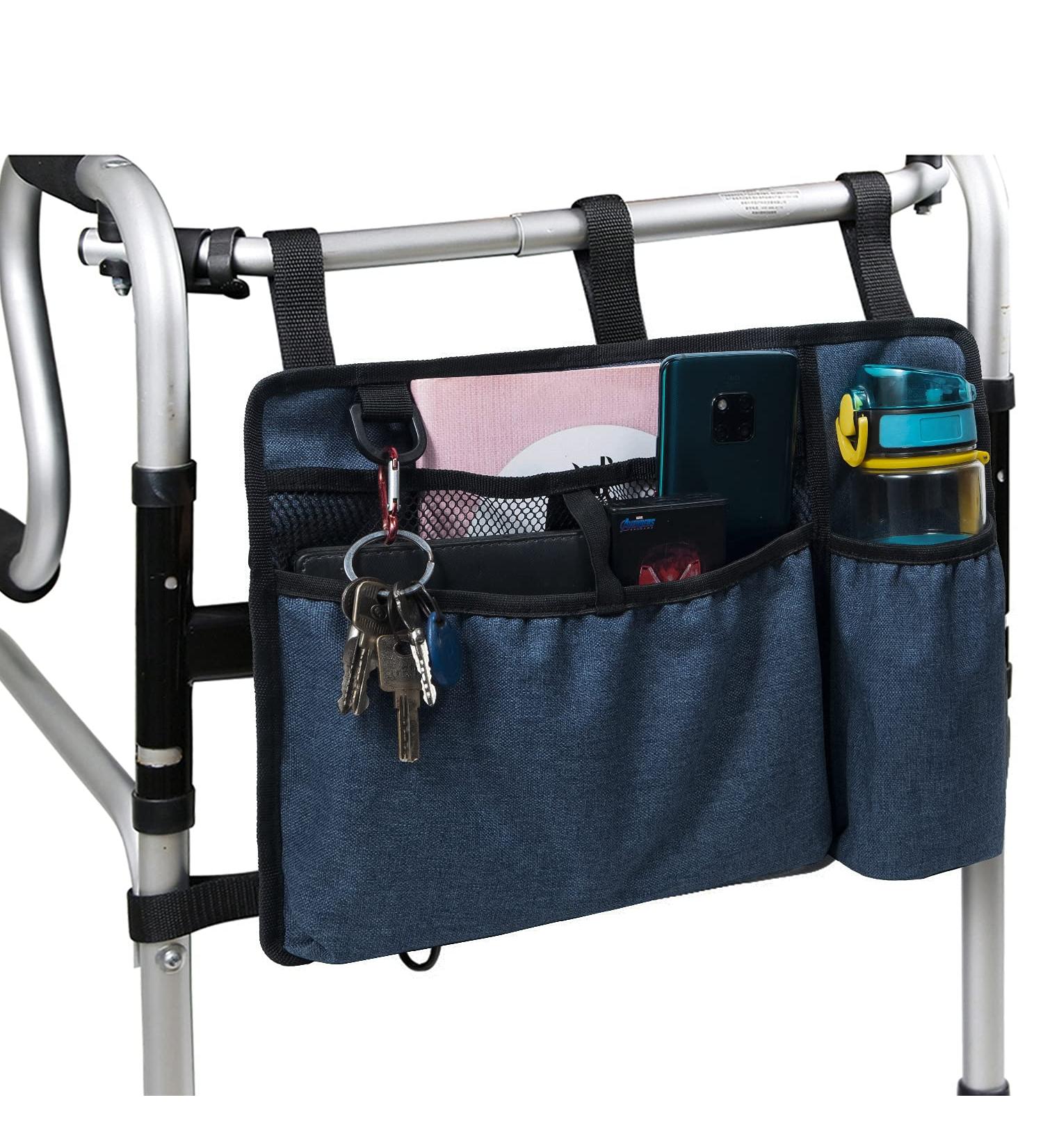 Caroo Walker Bag Basket with Cup Holder - Water-Resistant Organizer for Adult Folding Walkers Rollator - Blue - Buy Online on GoSupps.com
