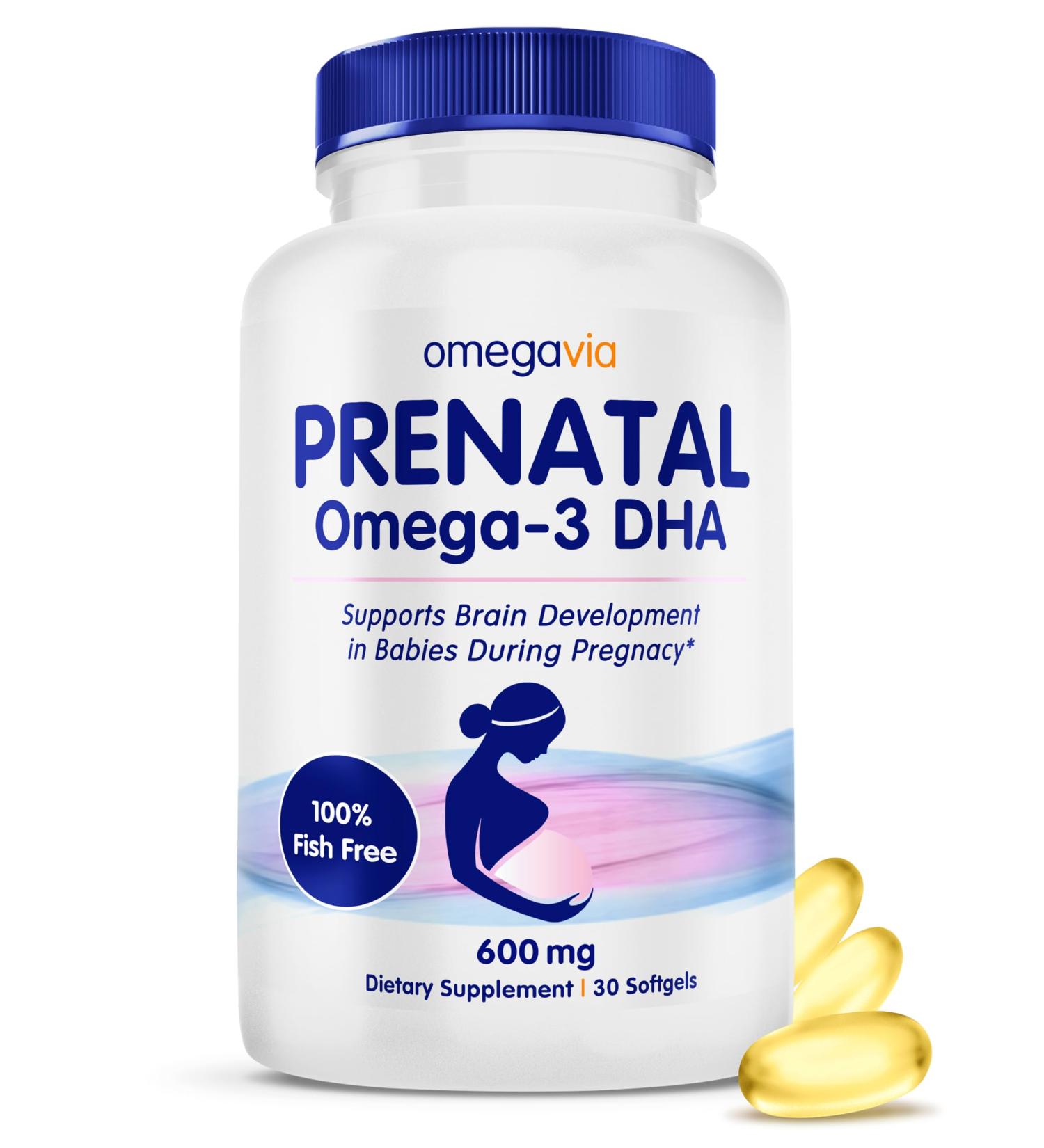 OmegaVia Prenatal DHA 600mg | Fish-Free Omega-3 Supplement | Supports Baby s Brain Eye & Nervous System Development | Safe for Pregnancy & Lactation | 30 Easy-to-Swallow Softgels Prenatal DHA 30 Count (Pack of 1) - Buy Online on GoSupps.com
