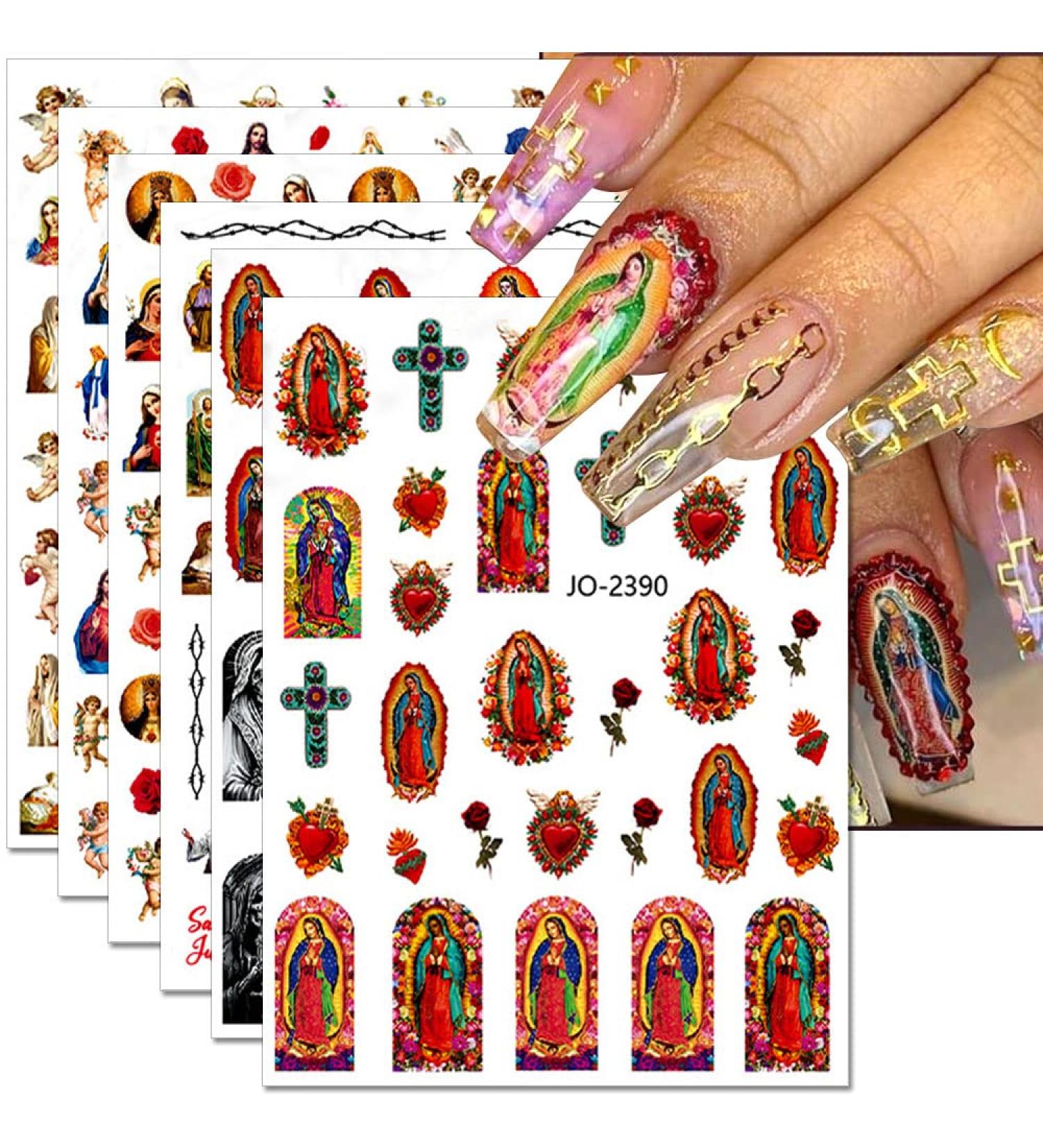 Dornail Virgin Mary Nail Art Stickers - 12 Sheets | Christian Jesus & San Judas Design | 3D Self-Adhesive Decals for DIY Nail Decorations - Buy Online on GoSupps.com