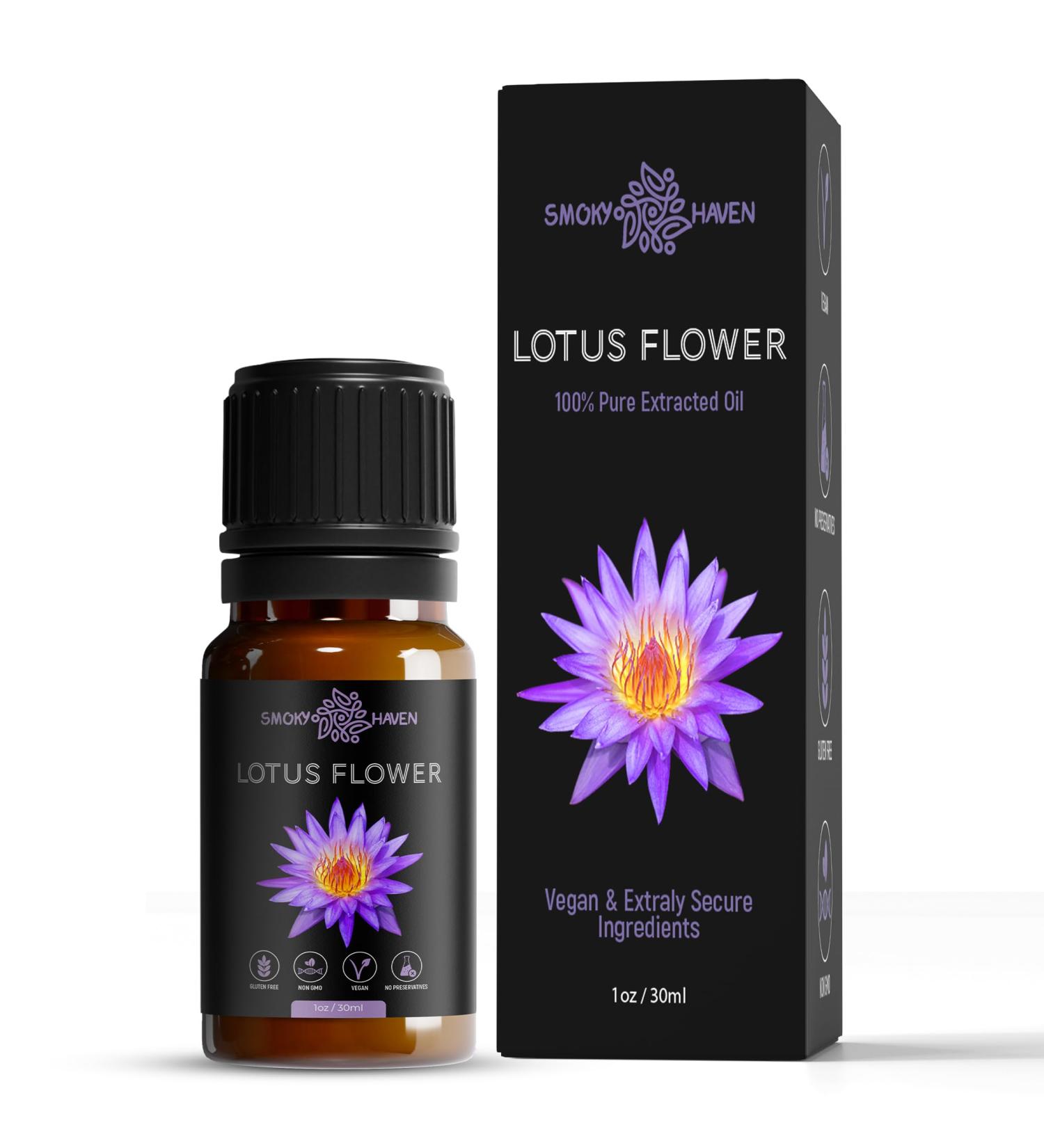 Smoky Haven Blue Lotus Essential Oil - Premium Organic Extract (1 oz) for Aromatherapy Cosmetics & Hair - Vegan & Ethically Sourced - Buy Online on GoSupps.com