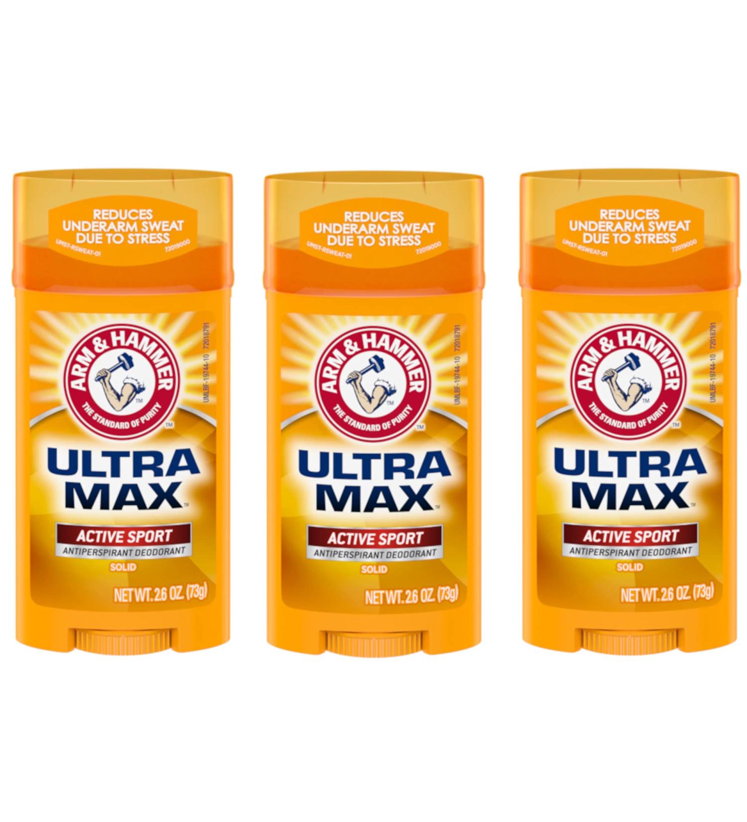 Arm and Hammer Ultra Max Solid Antiperspirant Deodorant - Active Sport 2.6 oz (Pack of 3) & Citrus 0.98 oz (Pack of 8) - International Shipping Available - Buy Online on GoSupps.com