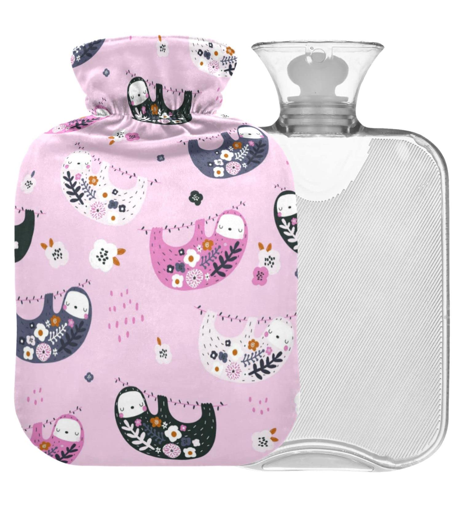 Naanle Floral Sloths Hot Water Bottle - 1L Transparent for Warm & Cold Therapy | Ideal for Bed Hand & Feet Heat Pain Relief - Buy Online on GoSupps.com