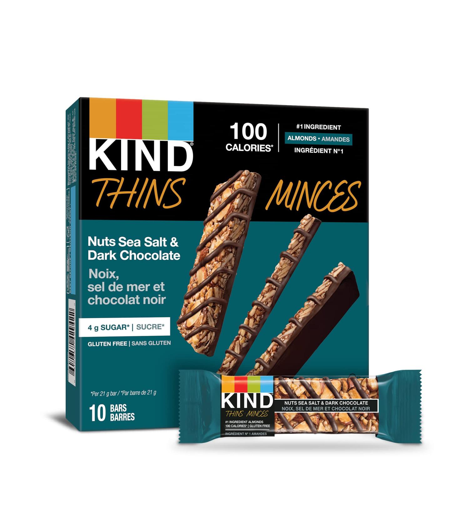 KIND THINS Nuts Sea Salt & Dark Chocolate Gluten Free Bars 21g Bar (10 Count) - Buy Online on GoSupps.com