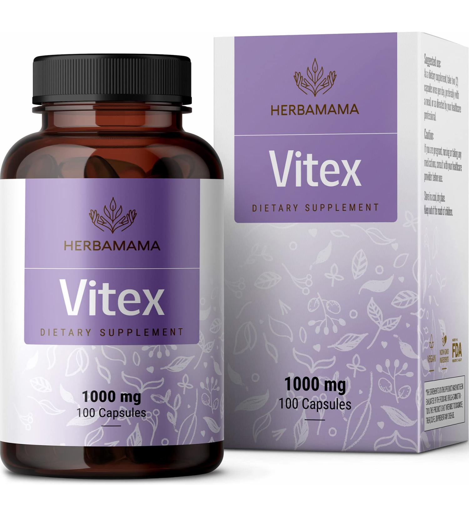 HERBAMAMA Organic Vitex Chasteberry Supplement for Women - Vegan 1000mg 100 Capsules - Buy Online on GoSupps.com
