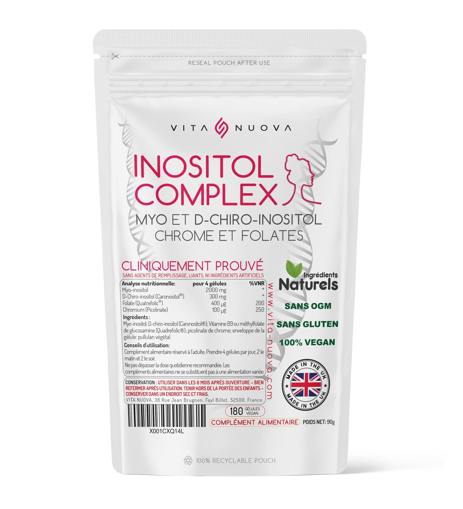 Myo et D Chiro Inositol avec Folate et Chrome - SOPK/PCOS - Sans Additifs 180 unit (Lot de 1)