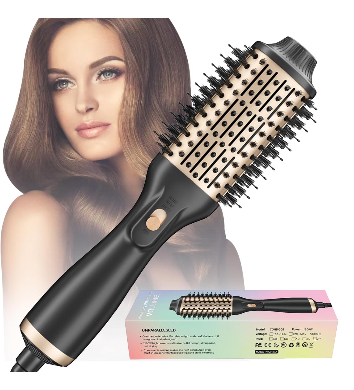 Bizcasa 1200W 4-in-1 Hot Air Brush - Professional Round Brush for Effortless Hairstyles | 3 Temperatures & 2 Wind Strengths | Ions Hair Dryer Black - Buy Online on GoSupps.com