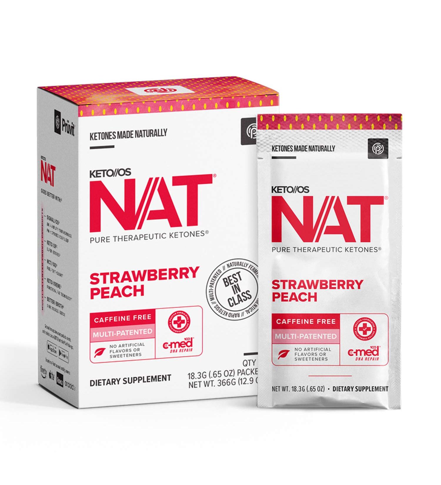 Keto//OS NAT Strawberry Peach Exogenous Ketones BHB Salts - Caffeine Free - Keto Supplements for Workout Energy Boost - 20 Count - Buy Online on GoSupps.com