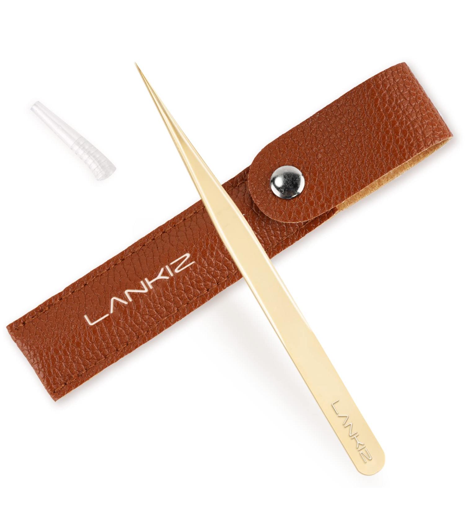 LANKIZ Premium Stainless Steel Curved Tip Lash Tweezers for Precision Eyelash Extensions Application - Non-Slip Grip for Comfort - Straight Design - Reduced Fatigue - Buy Online on GoSupps.com