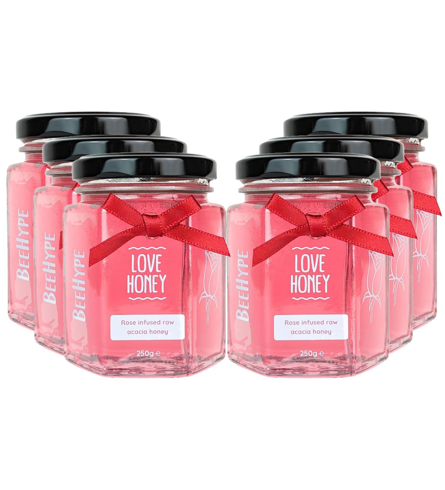 BeeHype - Love Honey Limited Edition Fusion of Raw Acacia Honey with Rose Oil 6 x 250g Love Honey Pack of 6 - Buy Online on GoSupps.com