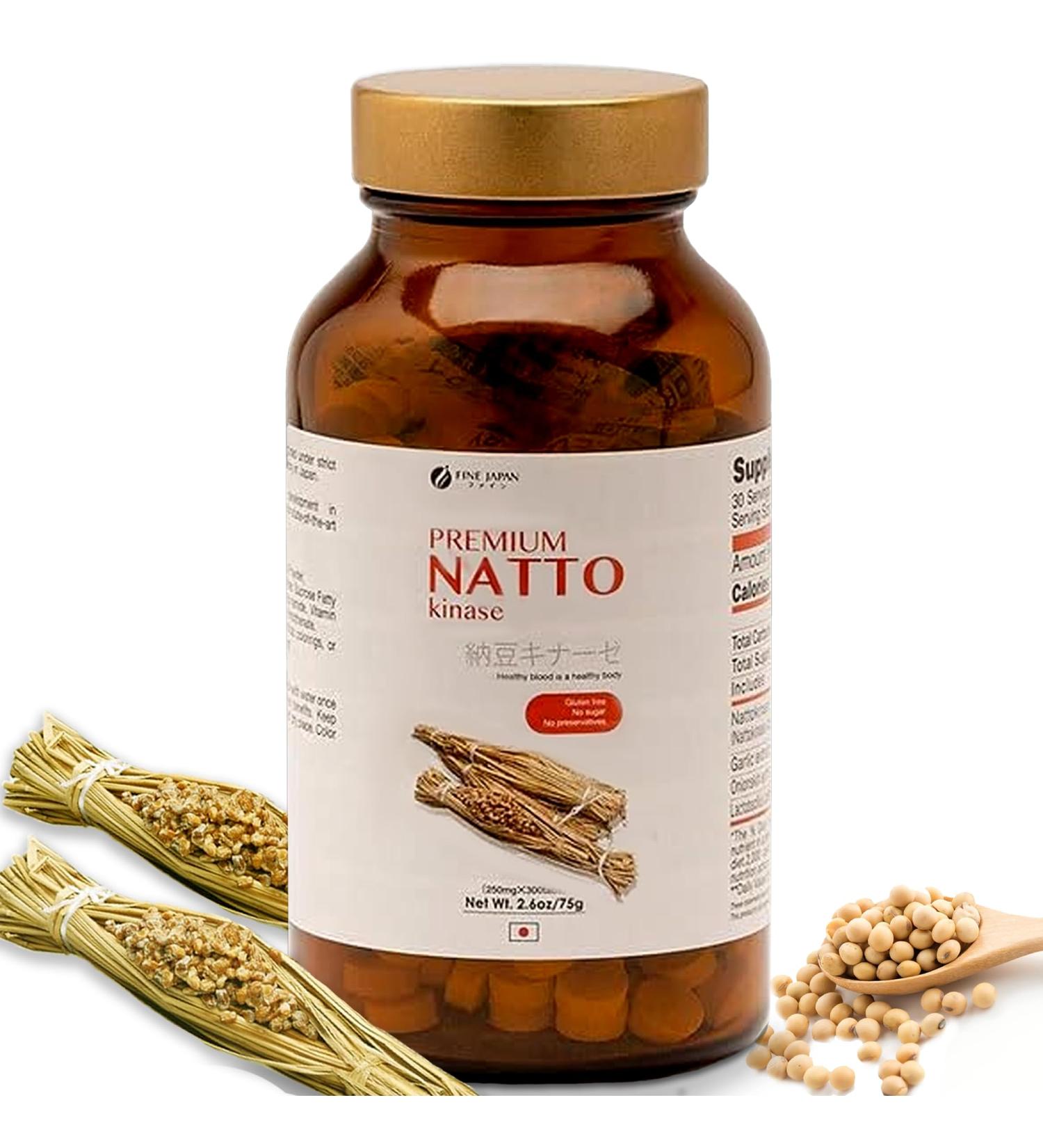 FINE JAPAN Premium Natto Kinase Tablets - 250mg Fermented Soy Enzyme for Circulation & Heart Support - 300 Tablets Gluten-Free - Buy Online on GoSupps.com