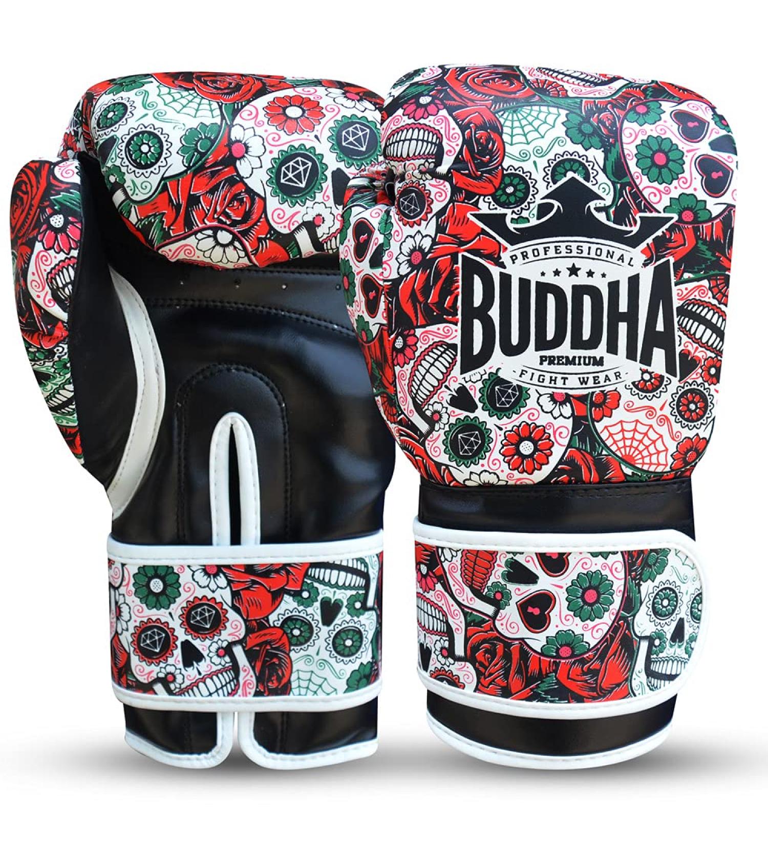 Buddha Fight Wear Fantasy Luzbel Boxing Gloves - 16oz Red - Muay Thai & Kickboxing - Odor-Resistant Synthetic Leather - Reinforced Seams - Unique Designs - Buy Online on GoSupps.com