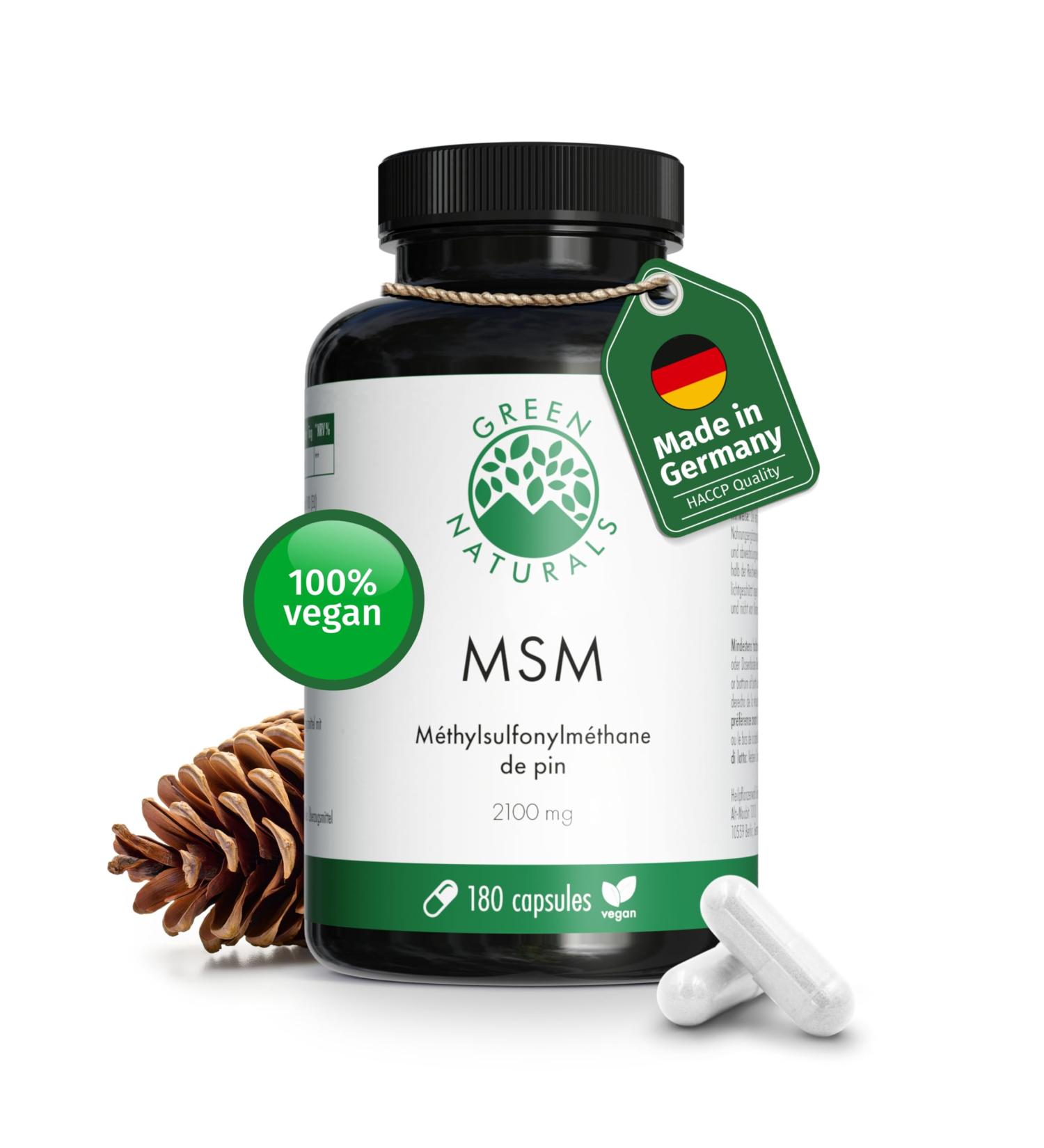 MSM 2100 mg - Methylsulfonylmethane Organic Pine Sulfur - 180 Capsules - High Quality Green Naturals - Buy Online on GoSupps.com
