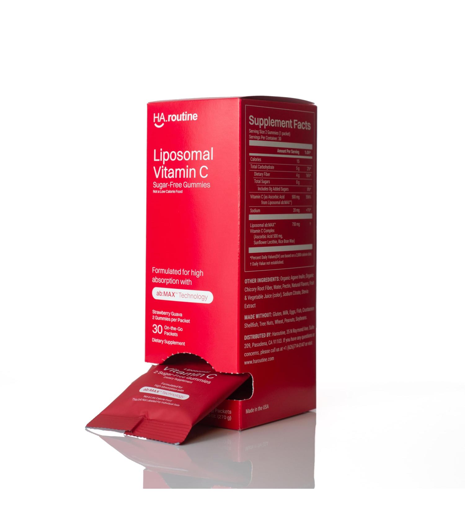 Haroutine Liposomal Vitamin C for Adults 500mg Sugar-Free Gummies Immune Support Supplement Powerful Antioxidant Energy and Collagen Booster 30 Servings in Travel Pack - Strawberry Guava Flavor - Buy Online on GoSupps.com