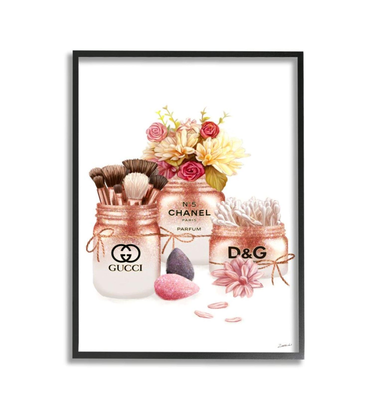 Shop Stylish Ziwei Li Floral Bouquet Wall Art | Stupell Industries 16x20 Black Framed Cosmetic Jars Decor - Buy Online on GoSupps.com