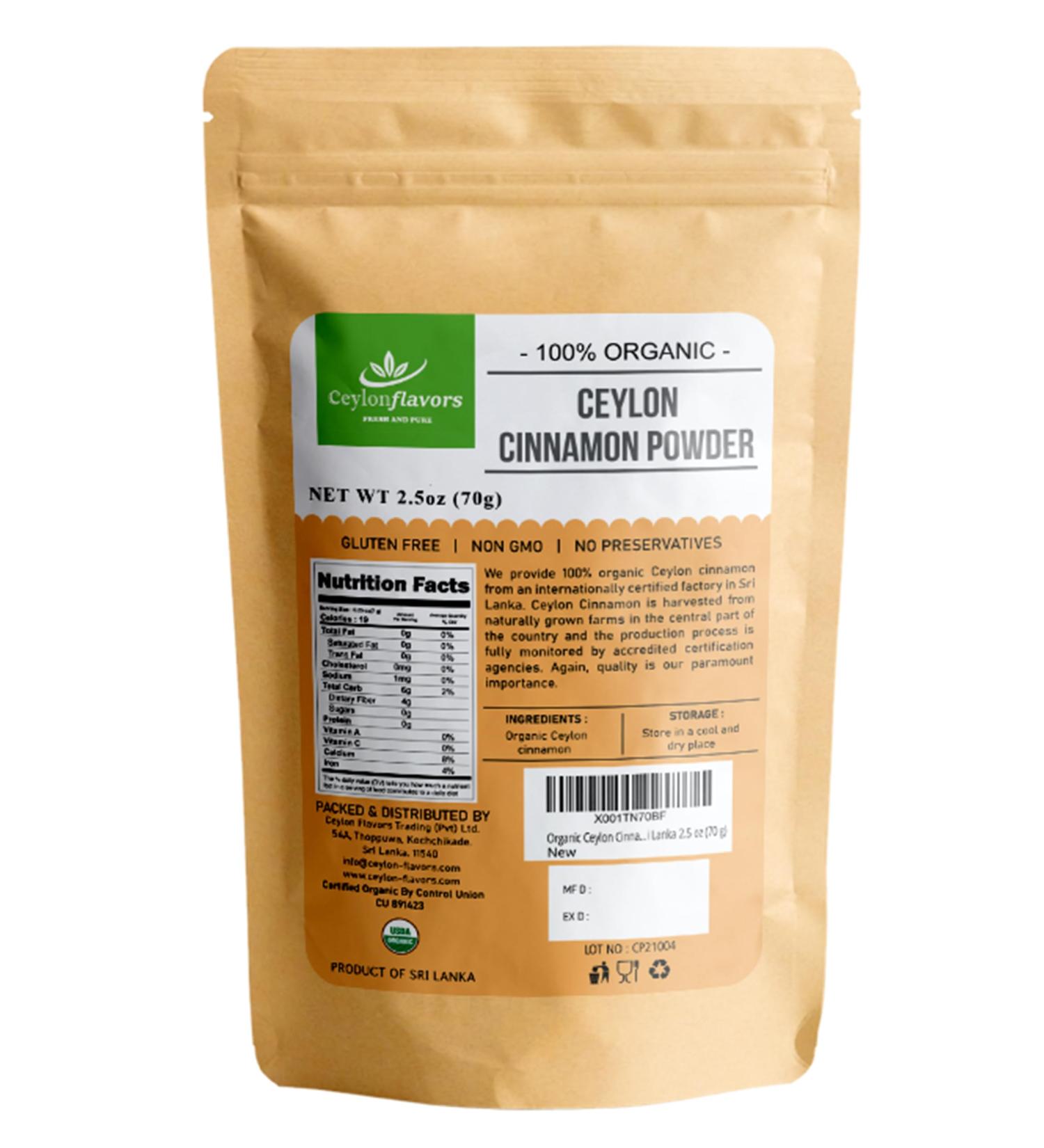 Premium Organic Ceylon Cinnamon Powder - 2.5 oz (70 g) from Sri Lanka - Buy Online on GoSupps.com