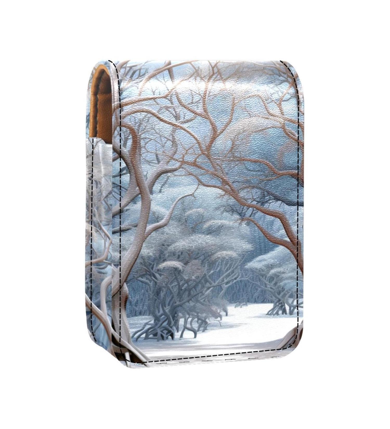 Travel Lipstick Organizer Case - Portable Makeup Bag with Mirror | Winter Forest Tree Elk Design - Buy Online on GoSupps.com
