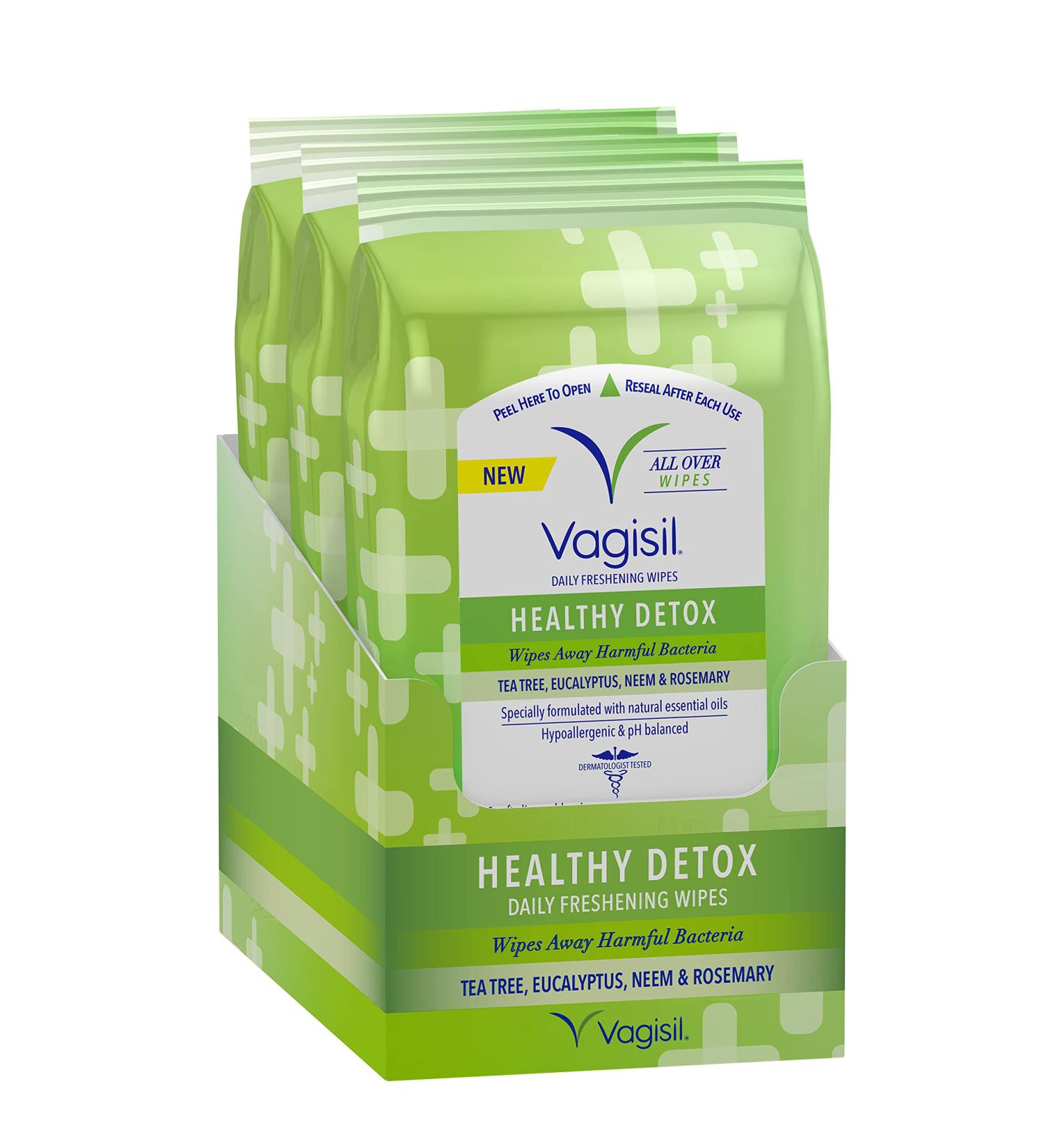 Vagisil Healthy Detox Wipes with Essential Oils - 20 Wipes/Pouch (Pack of 3) - Buy Online on GoSupps.com