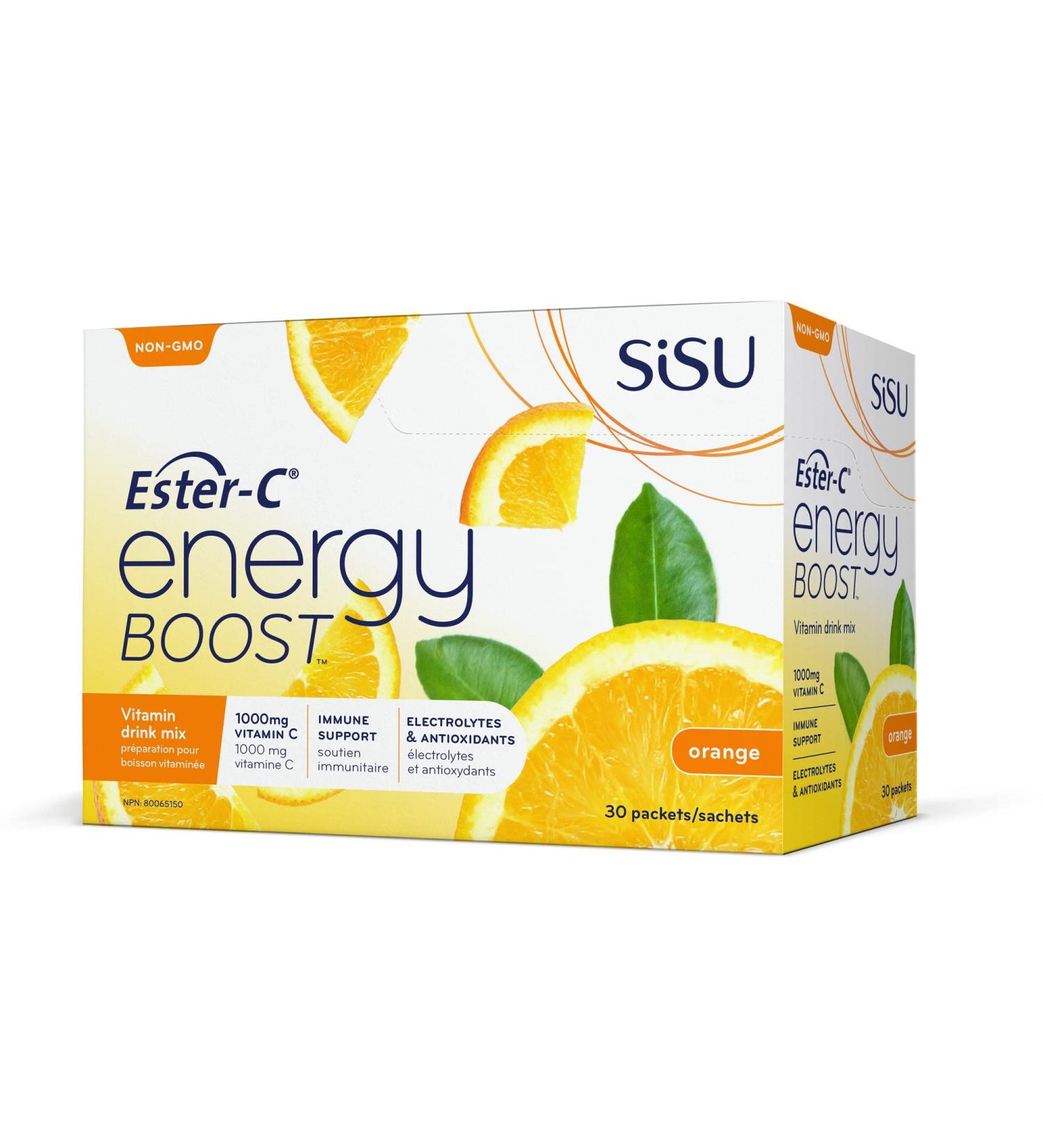 Sisu Energy Boost with Ester-C Orange 24-hour Immune Support Vitamin C Drink Mix with Energizing B Vitamins & Electrolytes 30 Individual Packets Vegan Non-GMO Gluten Dairy Free - Buy Online on GoSupps.com