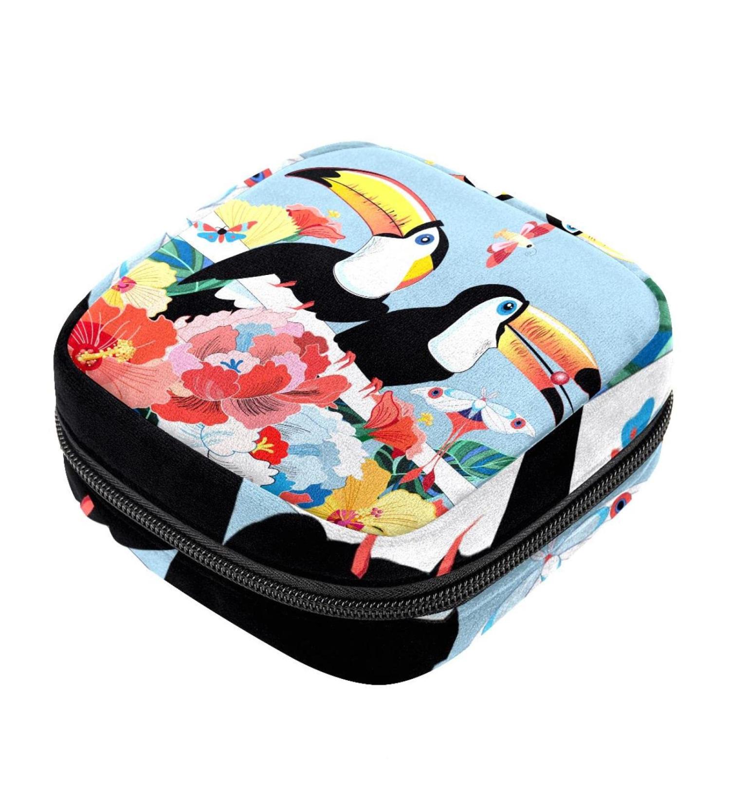 Shop Colorful Menstruation Pad Bags with Zipper - Funny Birds & Flower Patterns for Women & Girls - Buy Online on GoSupps.com