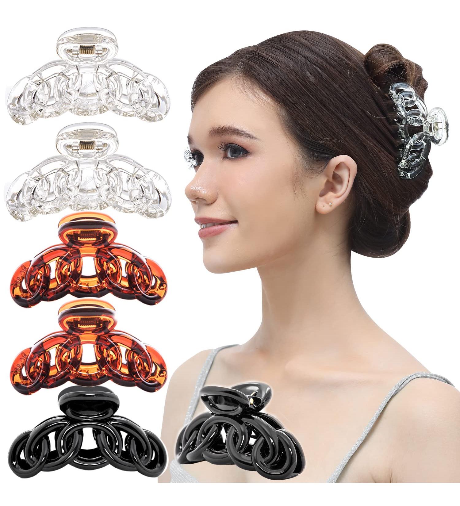 RC Roche 6-Pack Vintage Hair Clips for Women - Slide-Resistant Thick Hair Grippers in Transparent Brown & Black - Strong Hold - Buy Online on GoSupps.com