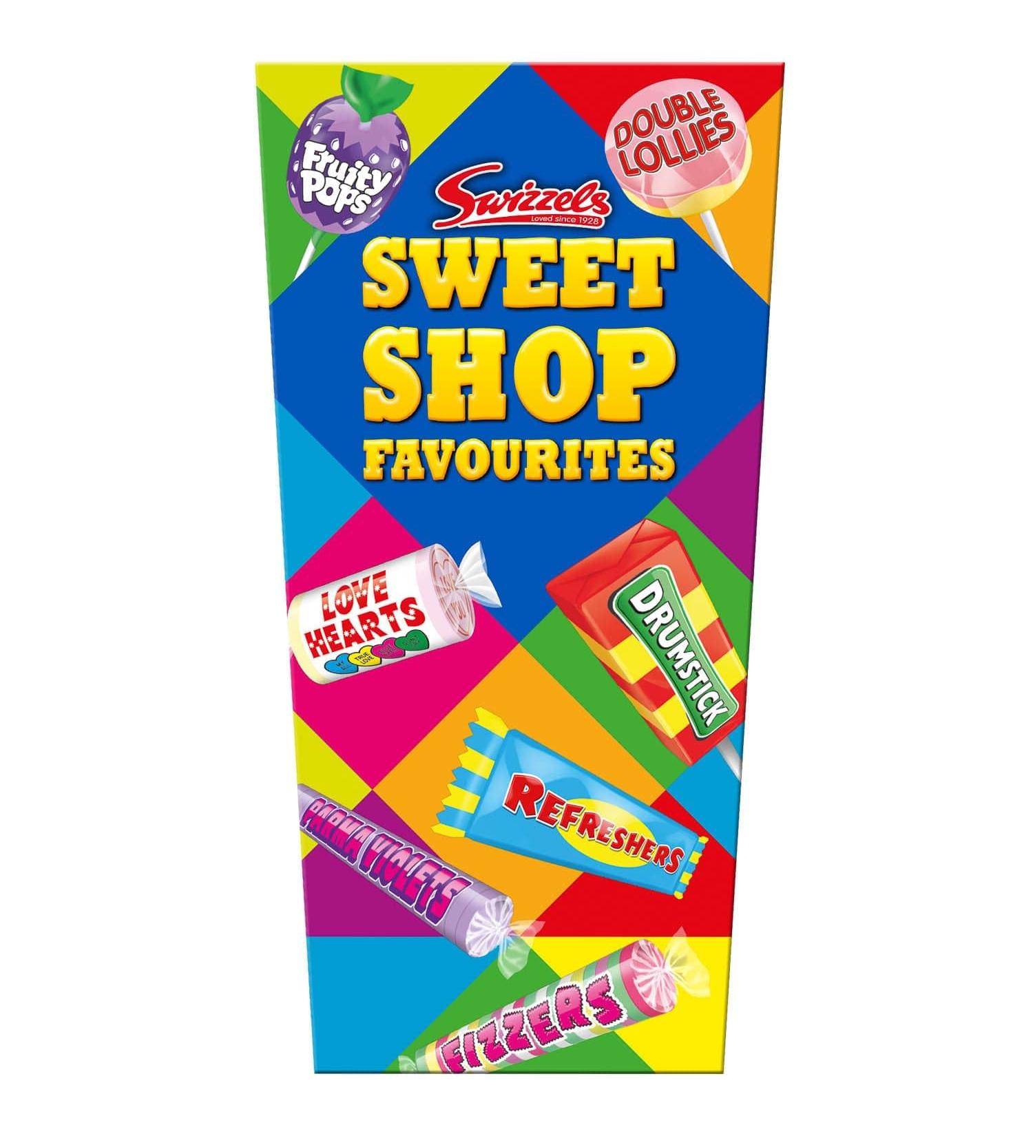 SweetShop Favourites Box 324g - Includes - Love Hearts - Drumsticks - Refreshers - Parma Violets - Fizzers - Favourite Candy Sweets - Delicious Special For Easter Treat Gift Hamper Christmas Birthday