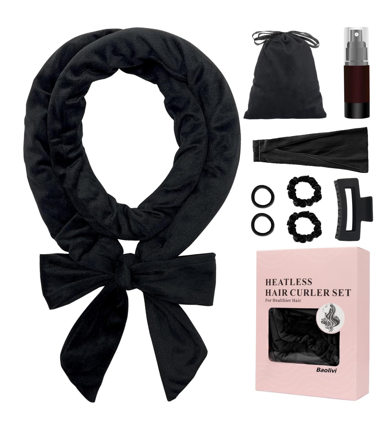 Heatless Hair Curlers for Long Hair - Overnight Soft Velvet Curling Band | Non-Slip Sleep Tie & Headband Curls (Black) - Buy Online on GoSupps.com