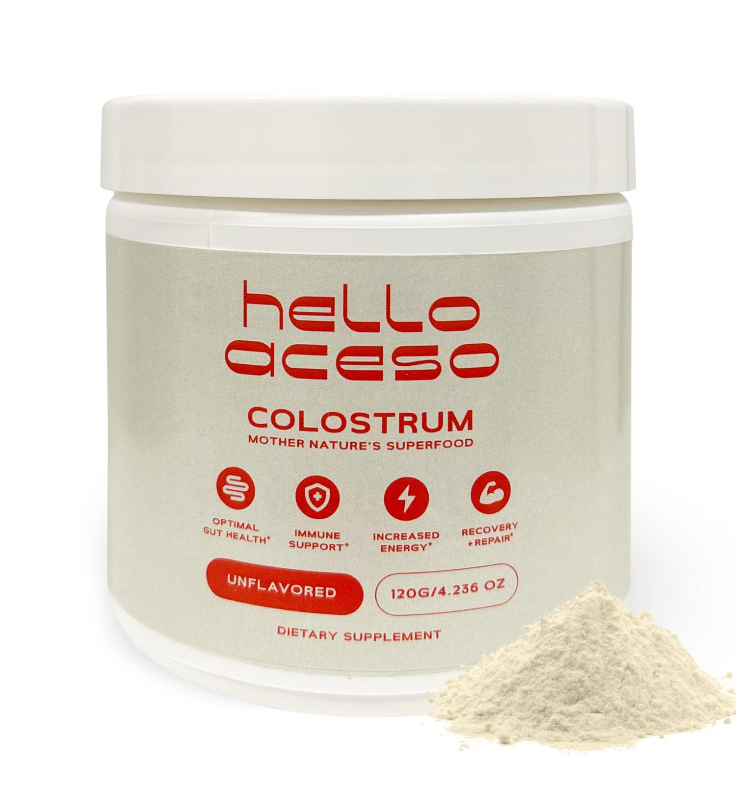hello aceso Colostrum Powder (Unflavored) - Immune Support & Energy Boost - Superfood Supplement - Colostrum for Women & Men - Dietary Supplement for Gut Health - Buy Online on GoSupps.com