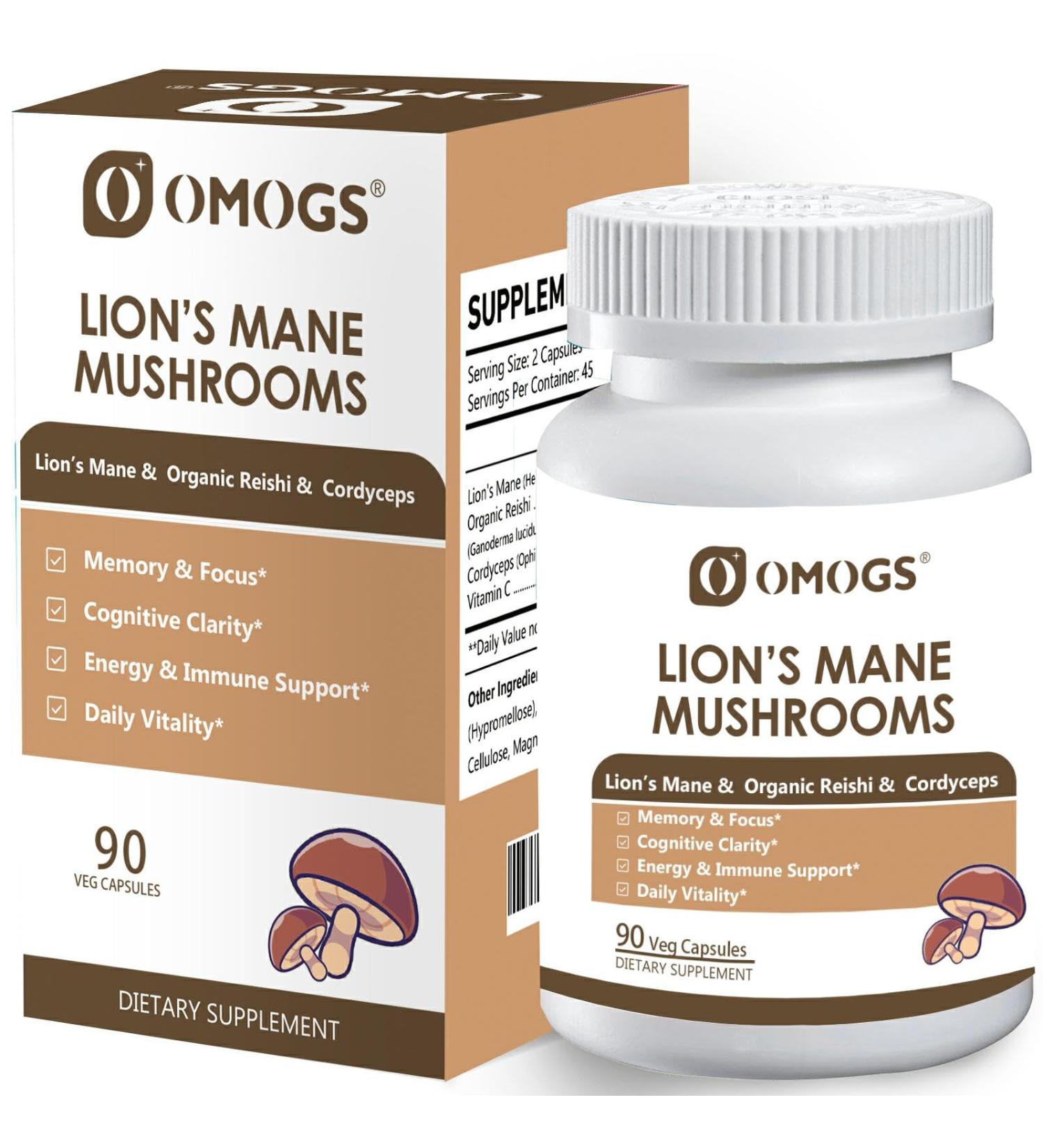 OMOGS Mushroom Complex Supplement Capsules 10:1 Extract Lions Mane Supplement with Cordyceps Reishi for Brain Health Memory Support Focus & Immune System - Buy Online on GoSupps.com