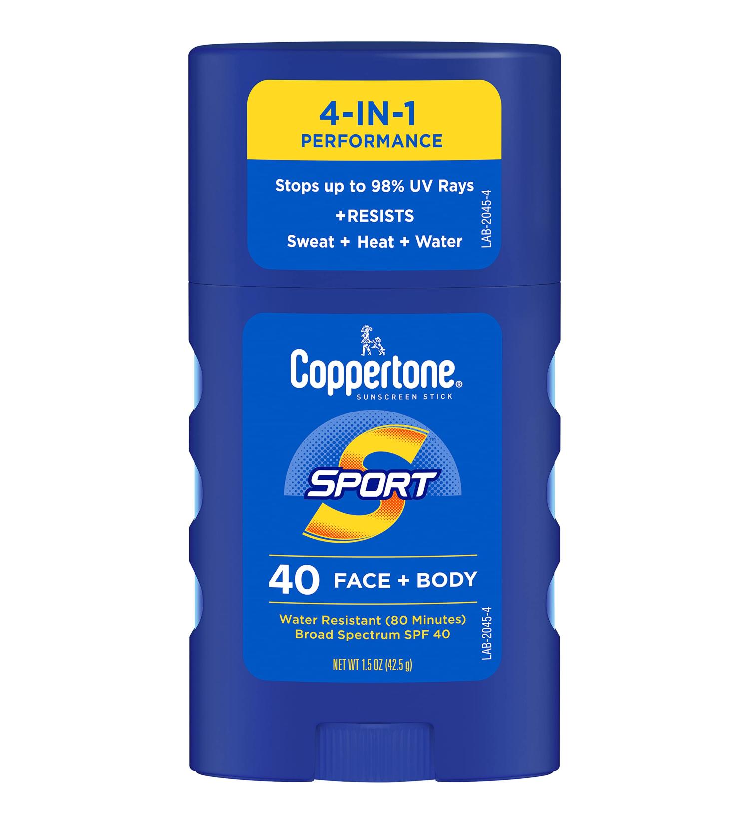 Coppertone SPORT Sunscreen Stick SPF 40 - Water Resistant Travel Size 1.5 Oz Stick for Face and Body - Buy Online on GoSupps.com