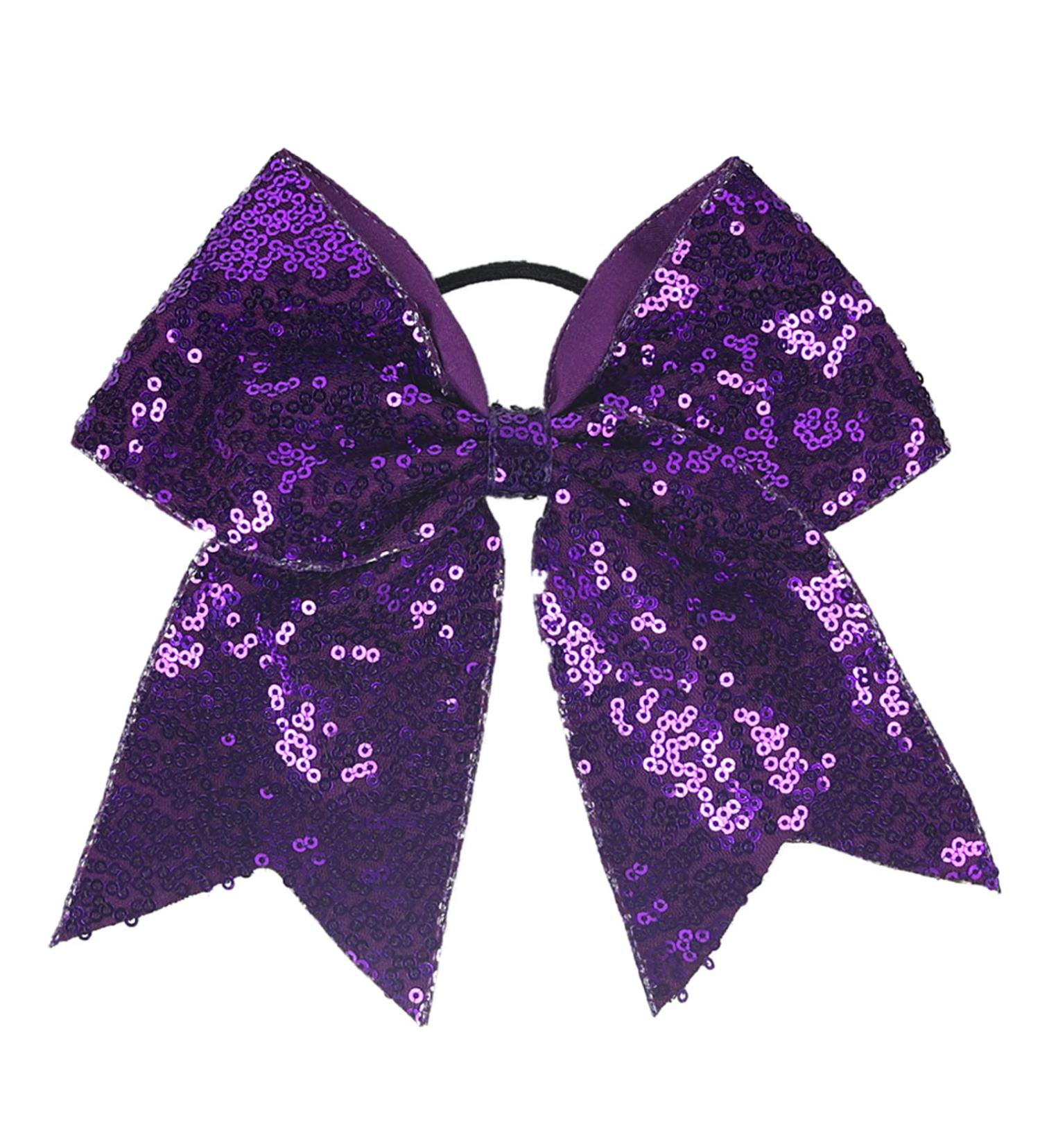 Xansema Deep Purple Sequins Large Cheer Bow Hair Tie for Women, Girls, Teens & Kids - Buy Online on GoSupps.com