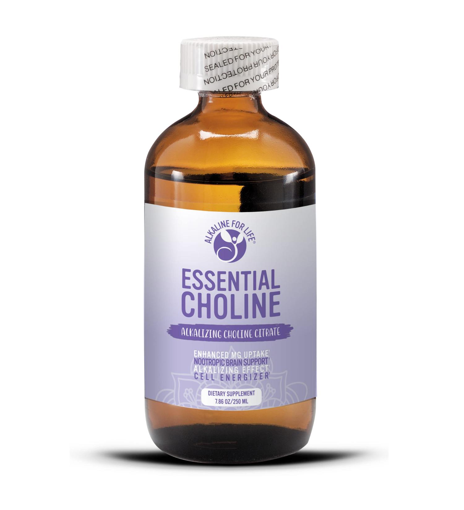 Essential Choline Citrate - Liquid Choline Supplements for Brain Memory Focus - 650Mg Choline Supplement - Bioavailable Alkalinizing Liquid Choline Enhances Magnesium Supplementation - Buy Online on GoSupps.com
